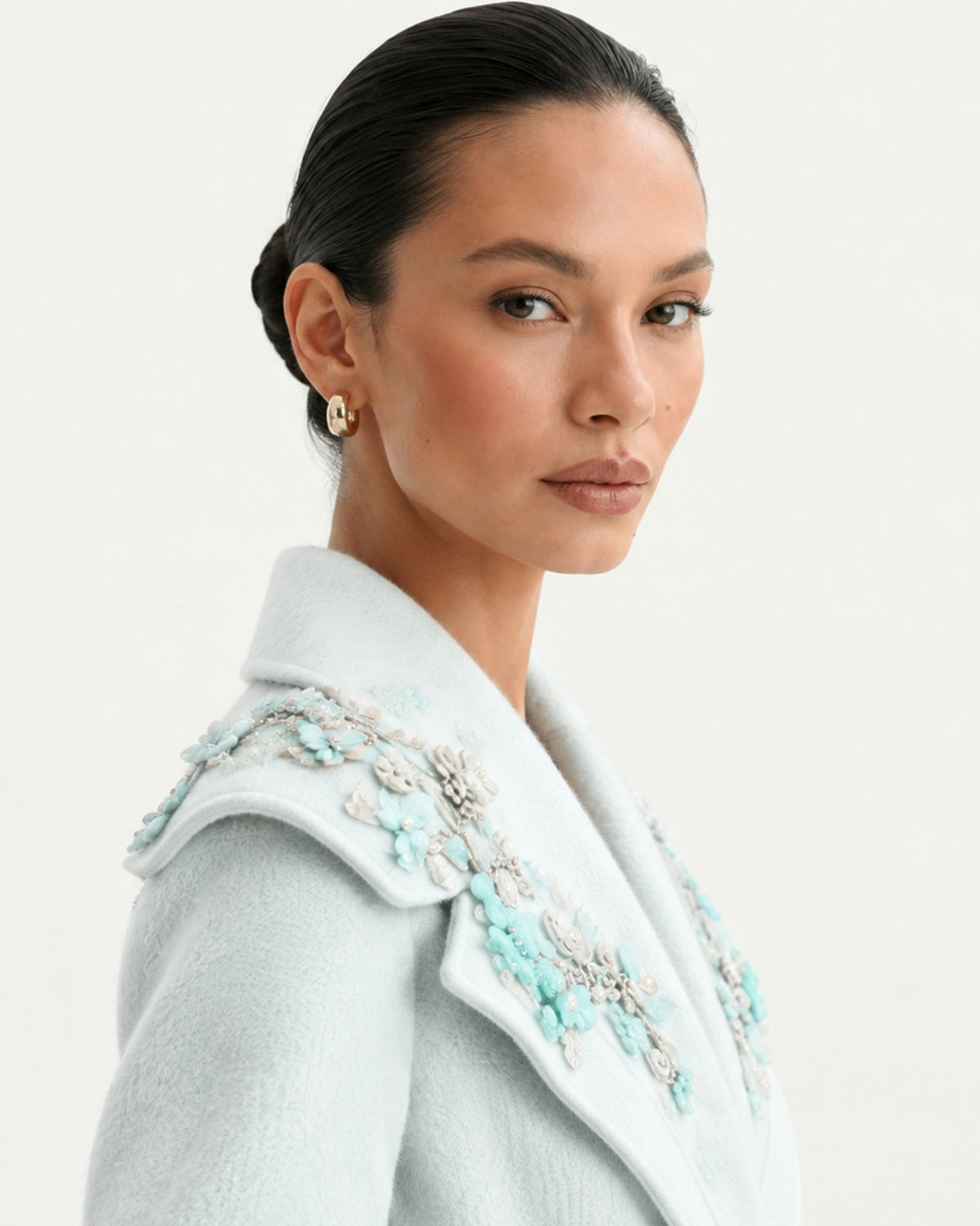 Hamptons Fox Fur Collar Embellished Wool Cashmere Coat