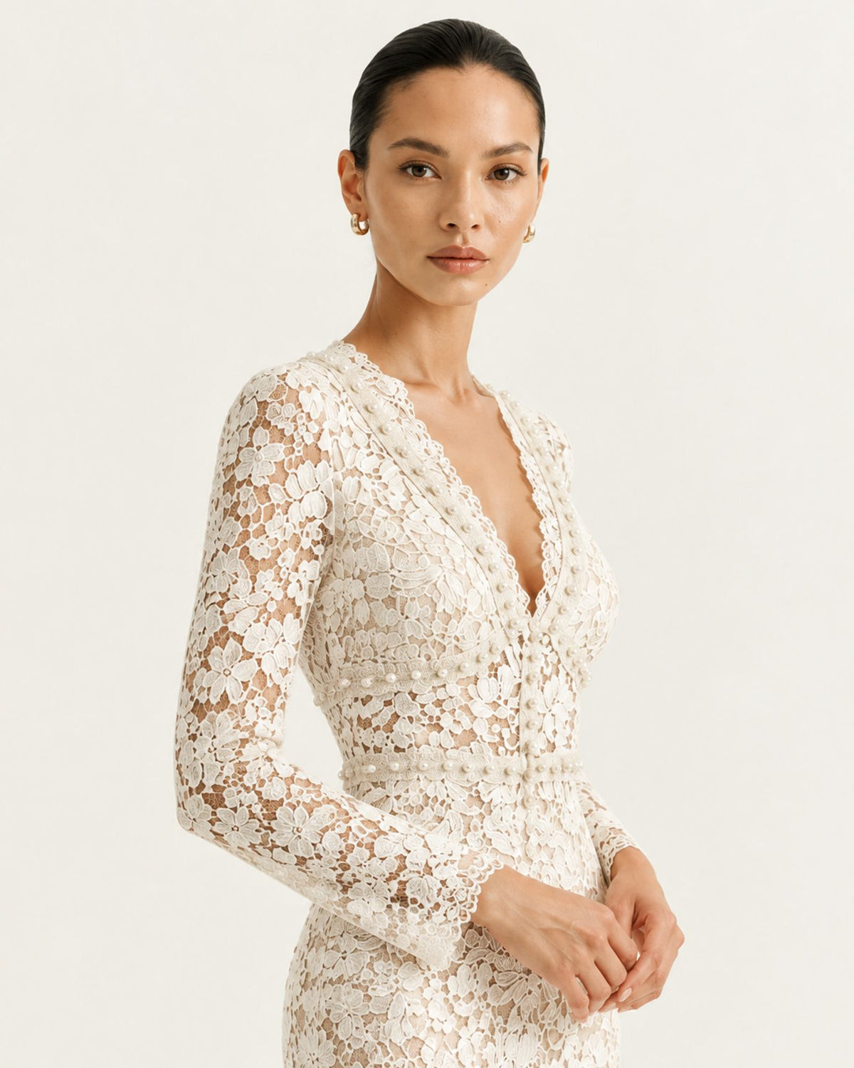 Zoey Tailored V-Neck Lace Evening Dress