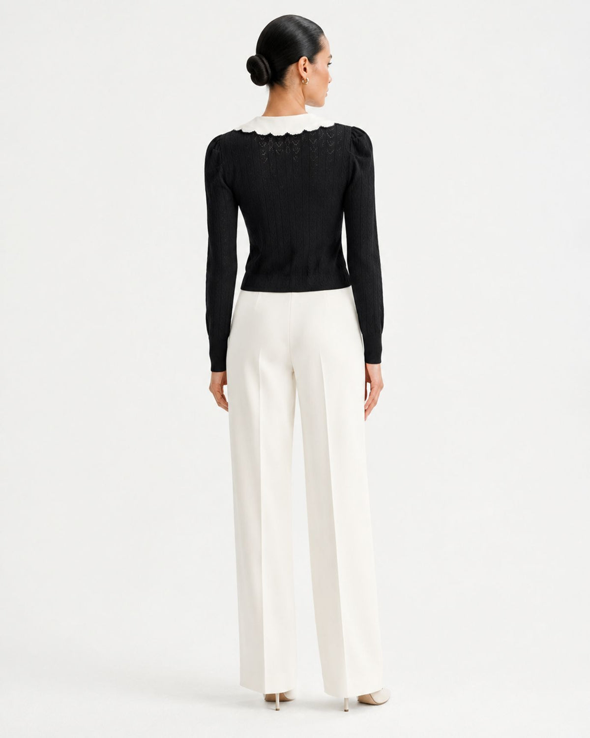 Kimberly Long-Sleeve Cardigan with Embroidered Floral Collar