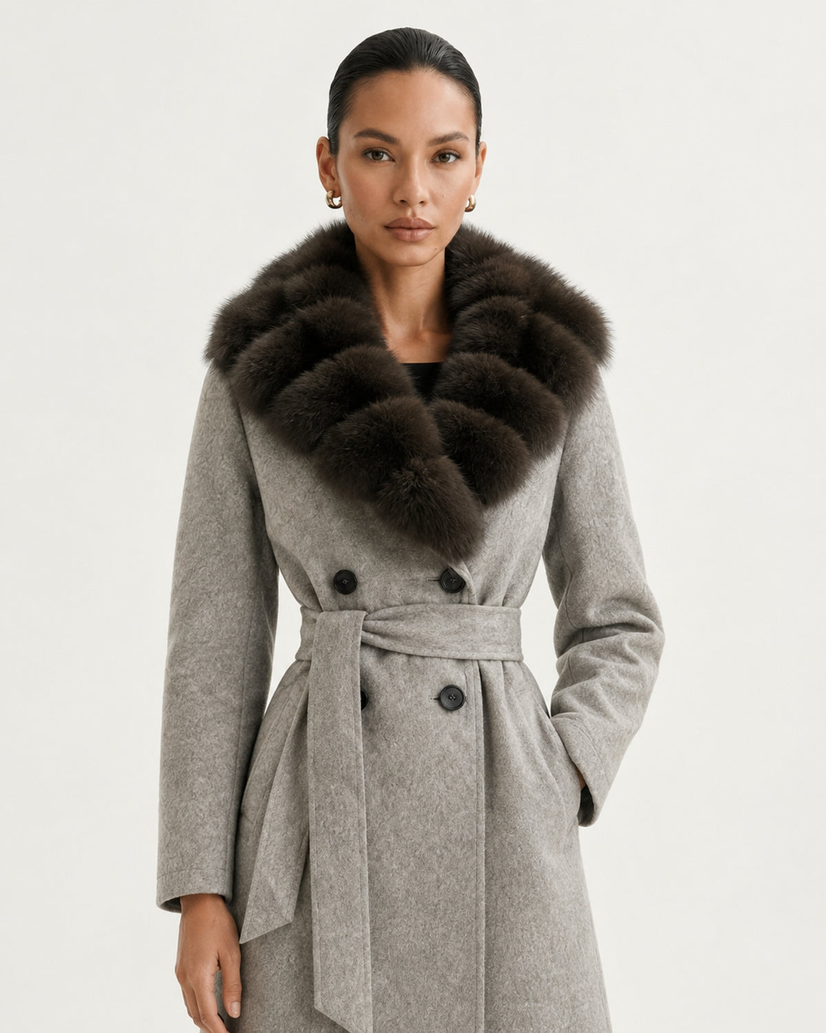 Relaxed Fit Heavyweight Down Coat with Fur Collar Long