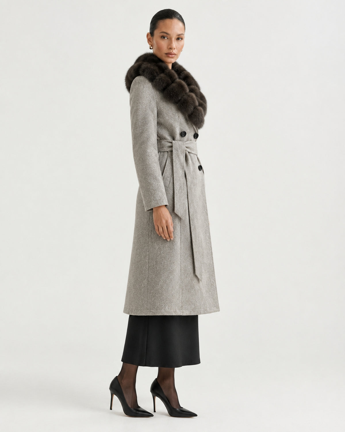 Relaxed Fit Heavyweight Down Coat with Fur Collar Long