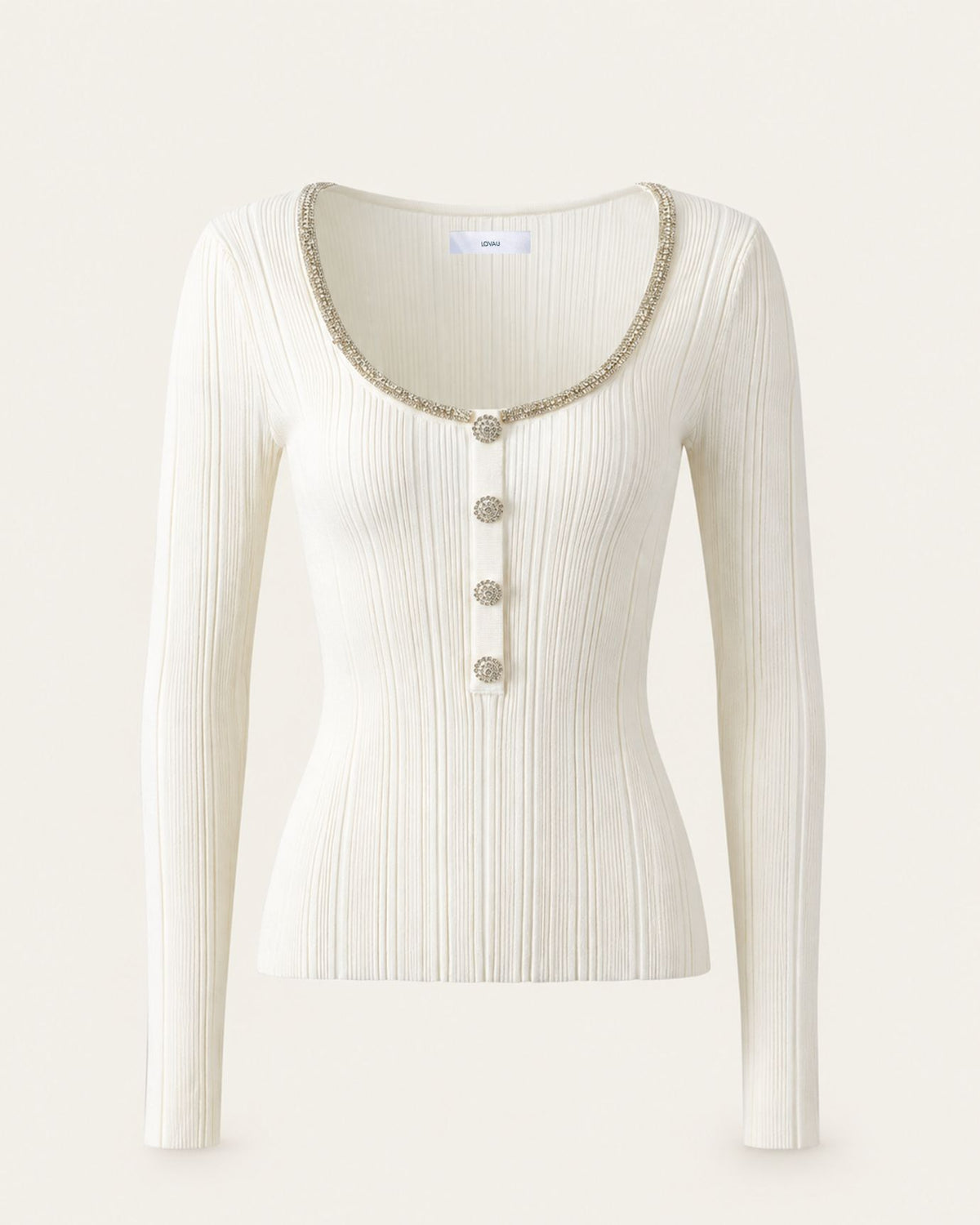 Diamond-Embellished Slim-Fit Scoop Neck Top