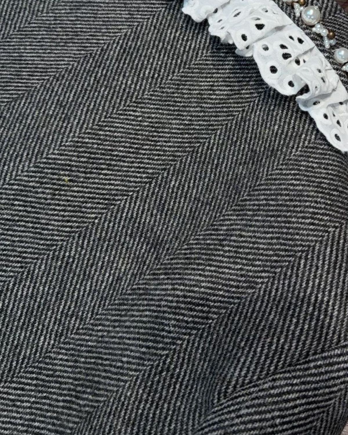 Limited Edition Gray Wool Blazer with Beaded Lace Lapel