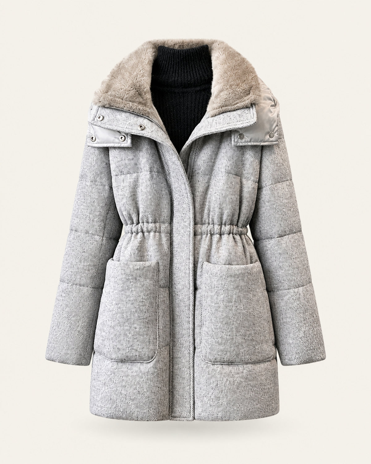 High-End Hooded Cashmere Down Jacket with Mink Collar