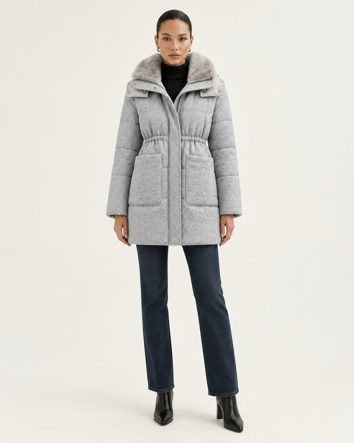 High-End Hooded Cashmere Down Jacket with Mink Collar