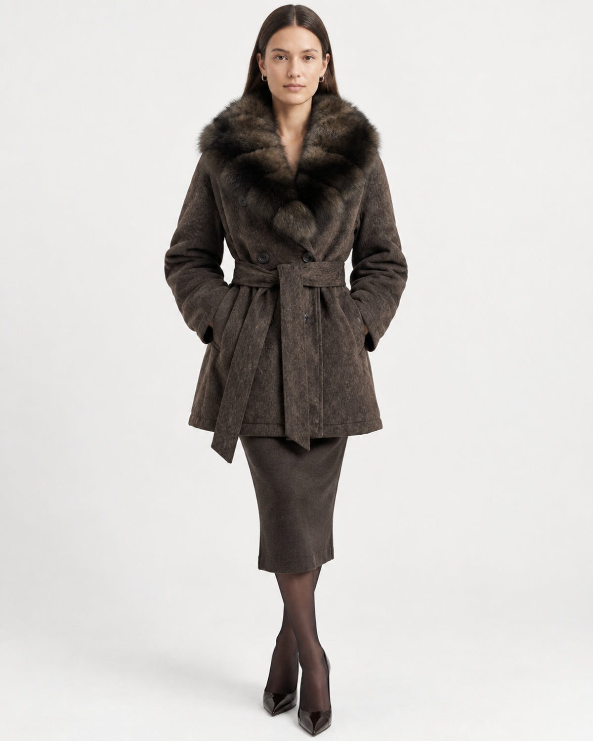 Relaxed Fit Heavyweight Down Coat with Fur Collar Shorter