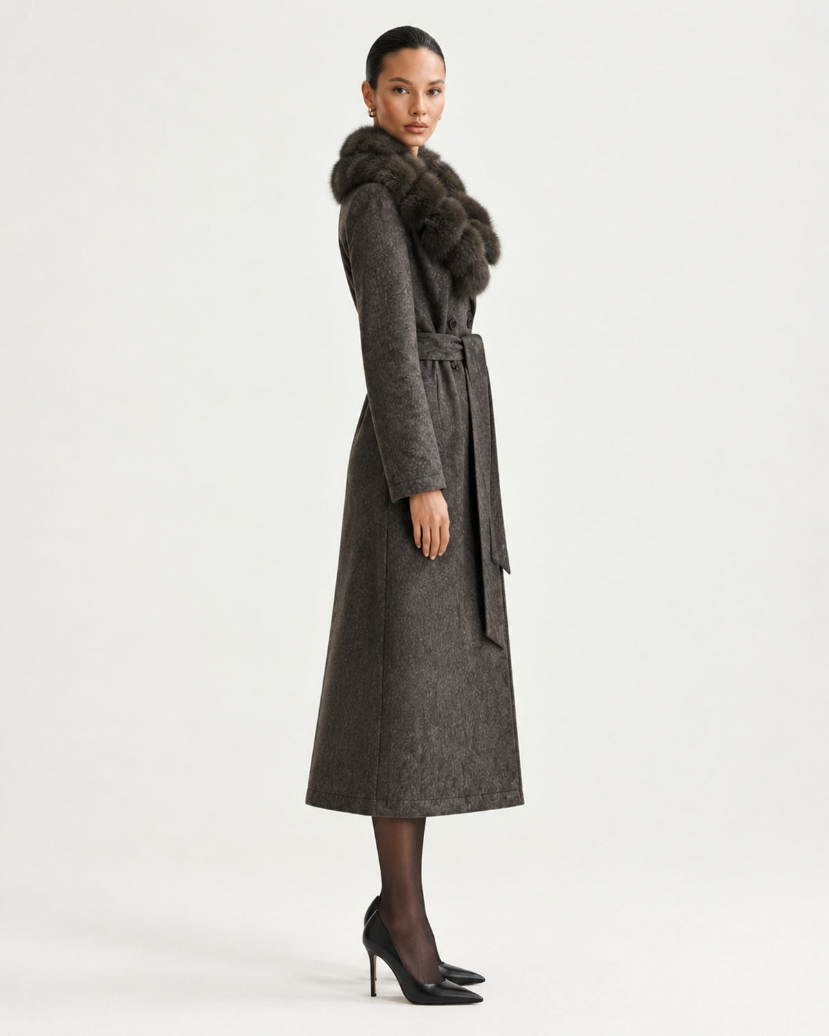 Relaxed Fit Heavyweight Down Coat with Fur Collar Long