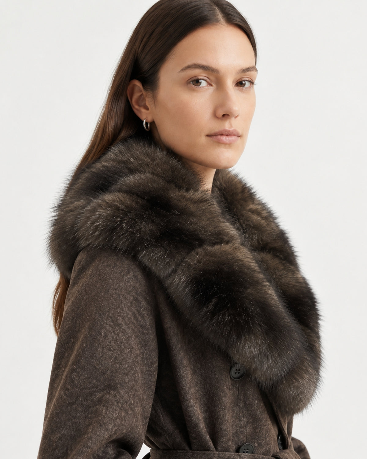 Relaxed Fit Heavyweight Down Coat with Fur Collar Shorter