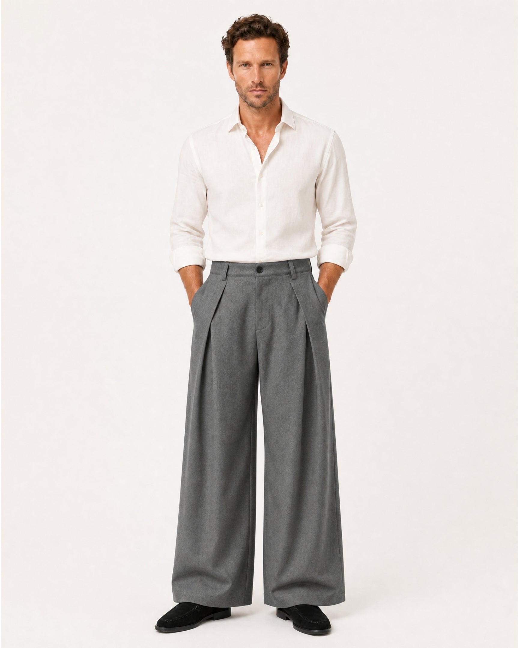 Pleated Drapey Trousers Textured Loose Straight Pants
