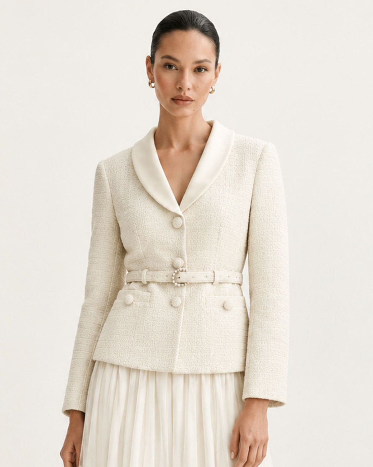 Tailored Lace-Paneled Layered-Look White Maxi Dress