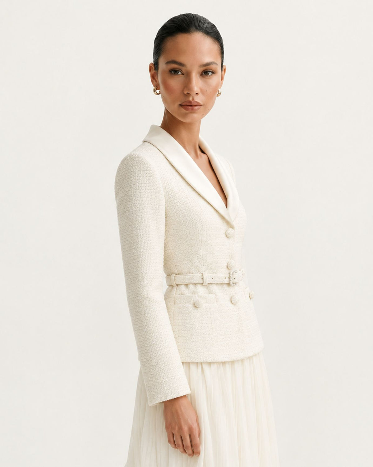 Tailored Lace-Paneled Layered-Look White Maxi Dress