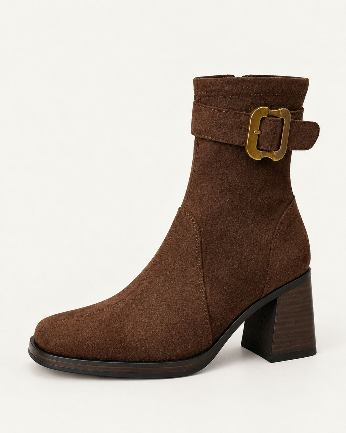 Suede Leather Square-Toe Ankle Boots