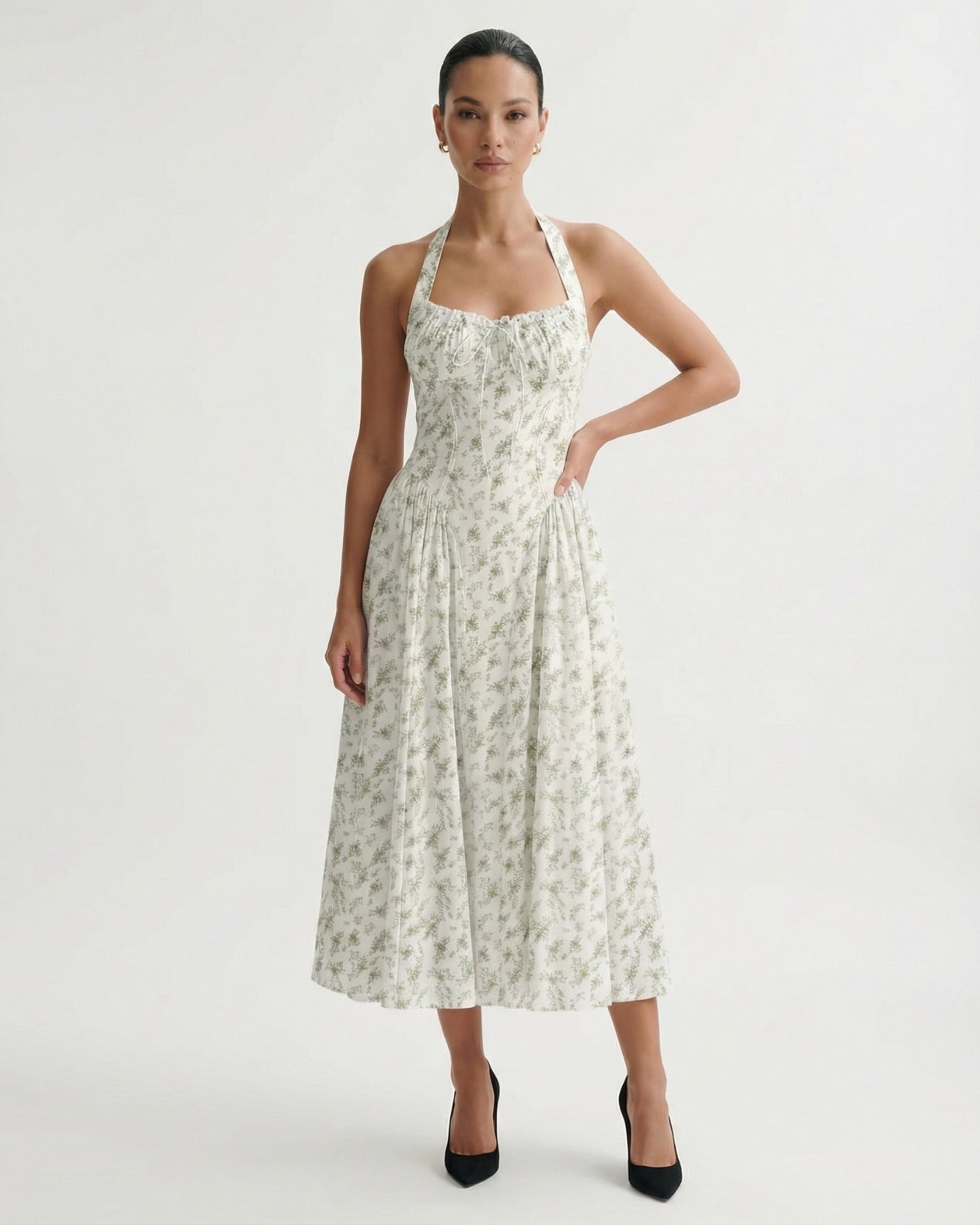 Halter-Kleid aus Santorini-Grünen Blättern