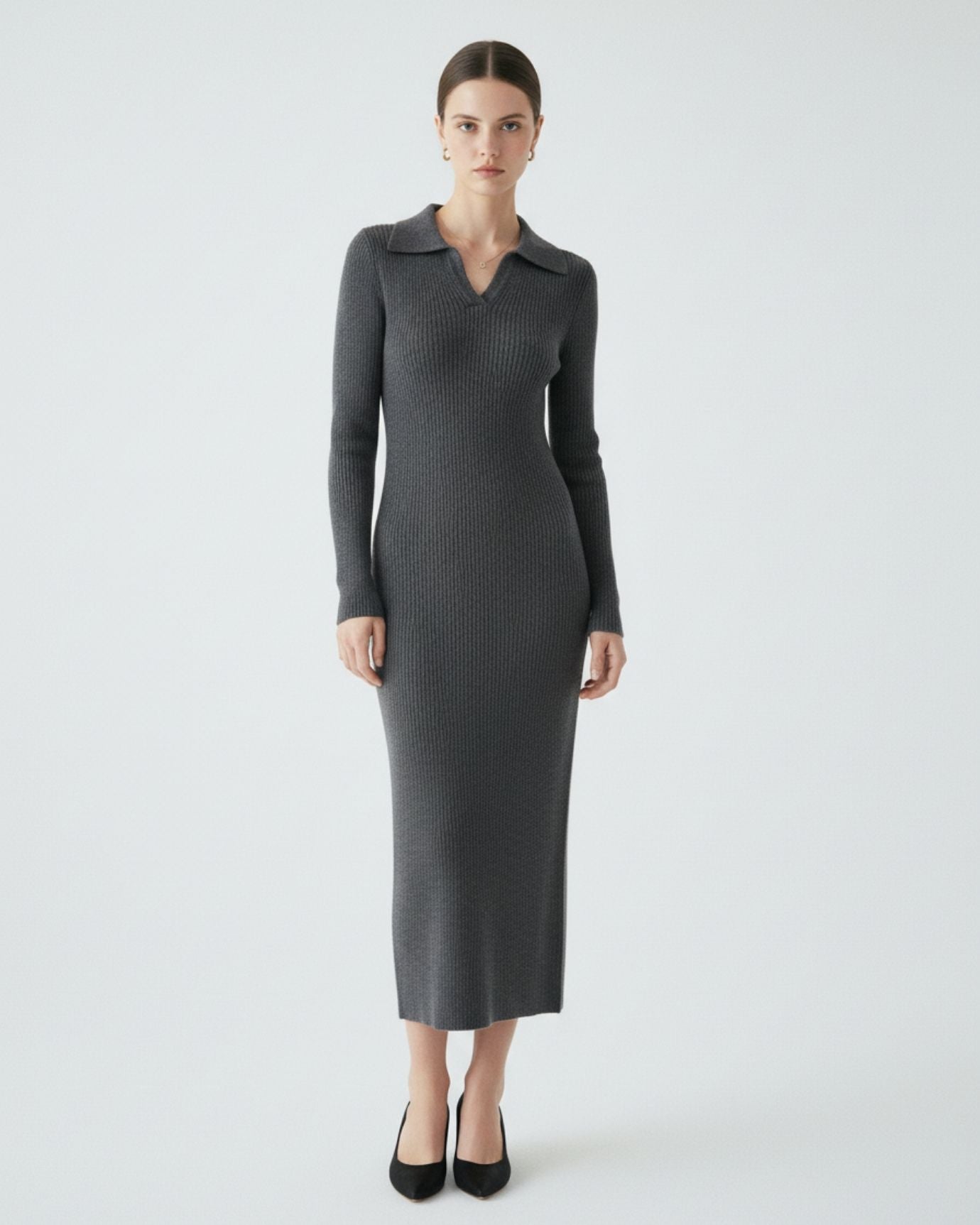 Long Sleeve Polo Wool Dress