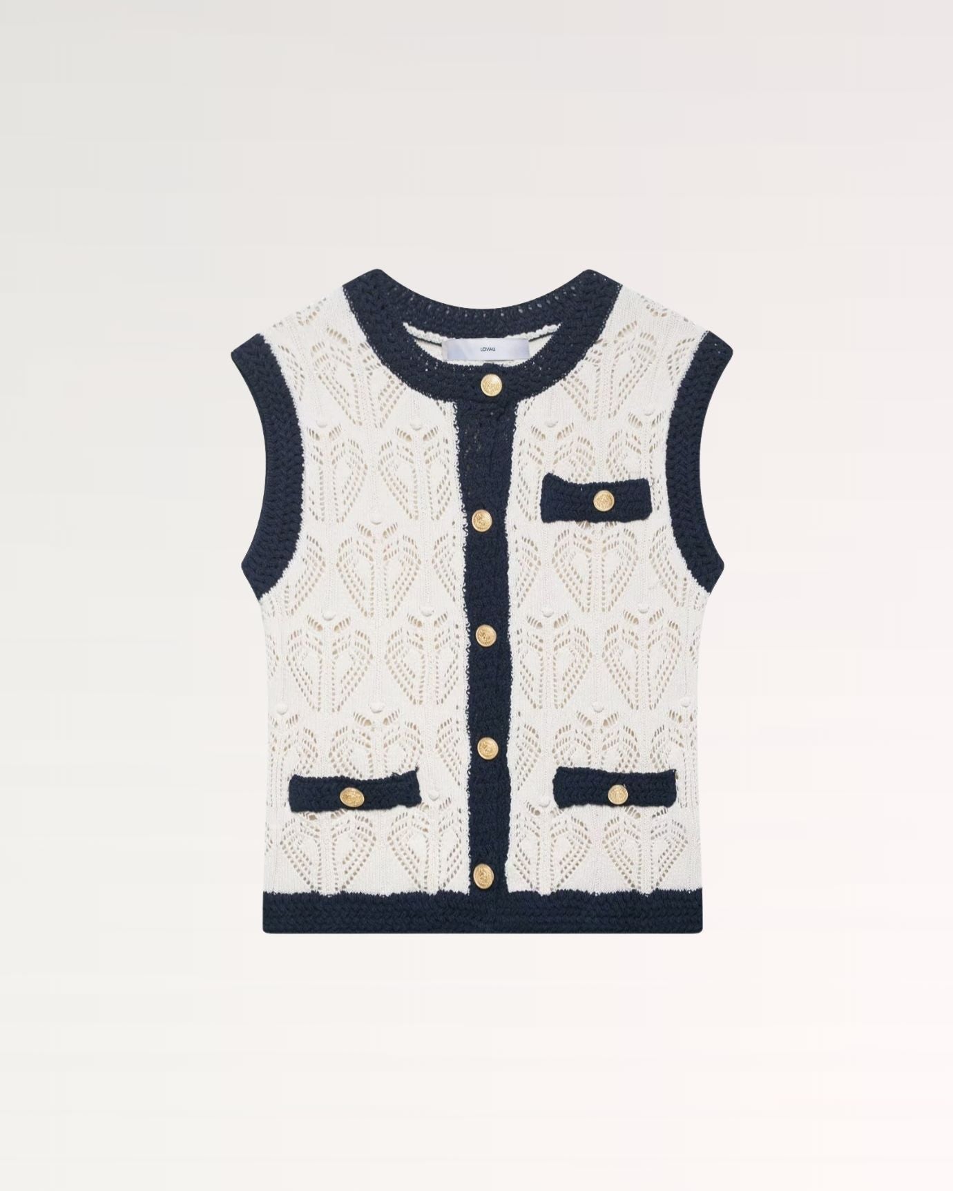 Old Money Jacquard Mesh Vest Black and White