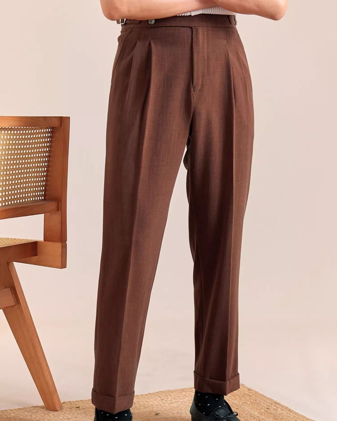 Front view of Marbella Trousers Double Pleat Naples showcasing tailored fit