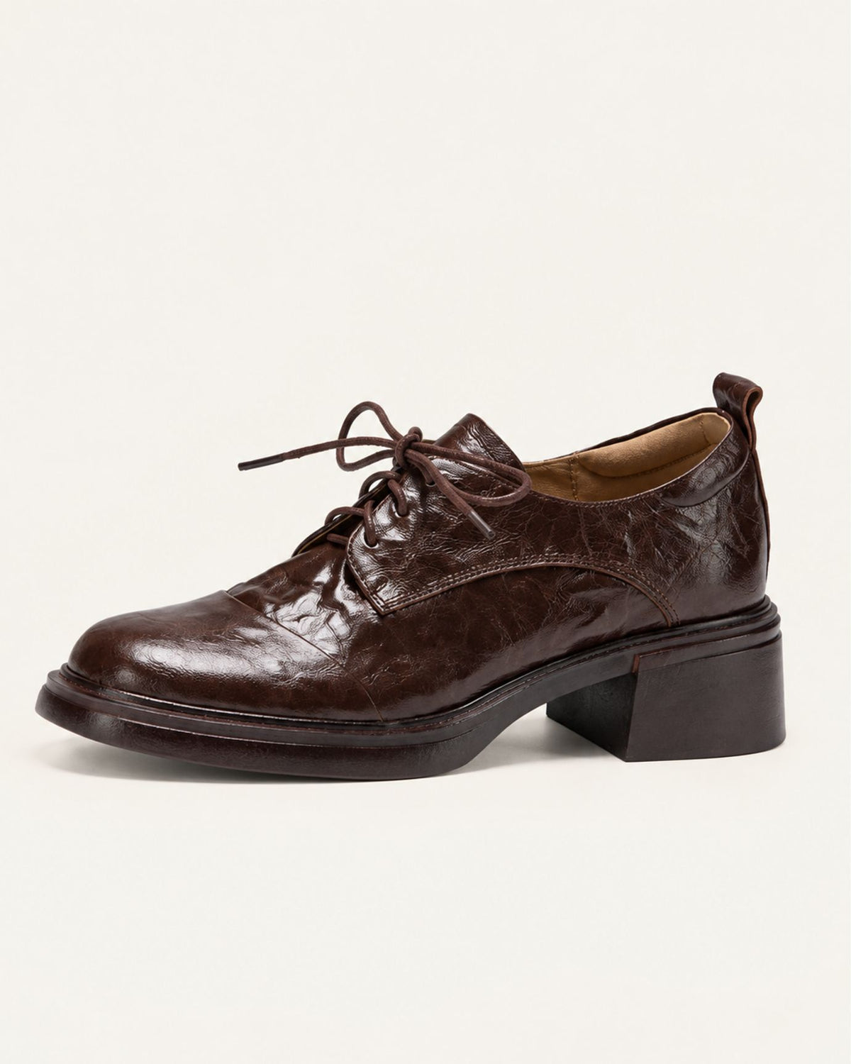 Genuine Leather Lace-Up Block Heel Oxfords