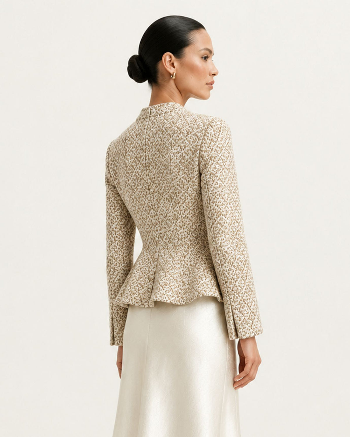 Long-Sleeve Button-Front Illusion Mermaid Champagne Dress