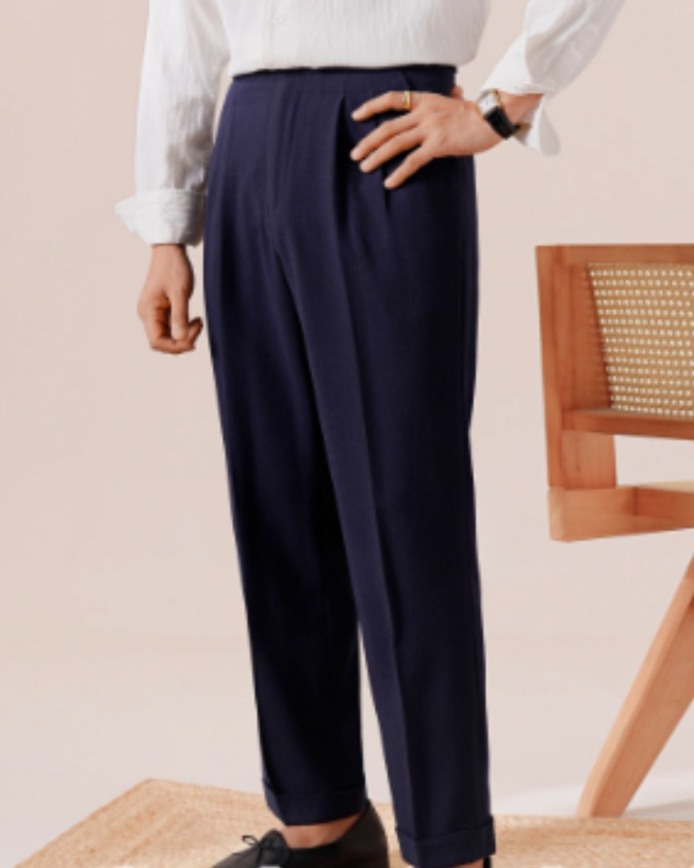 Marbella Trousers Double Pleat Naples Navy Blue