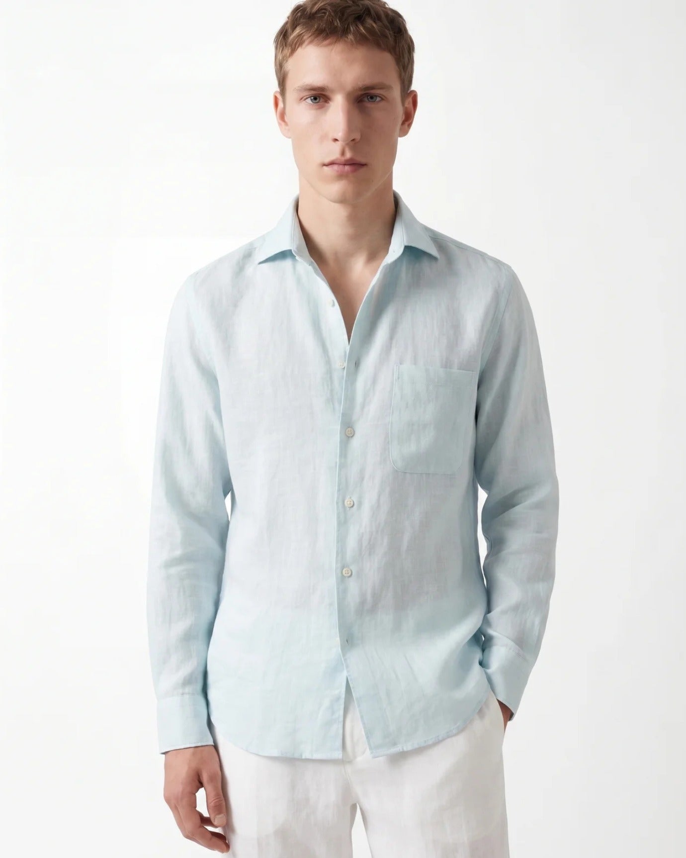 Contemporary Mint Blue Linen Shirt