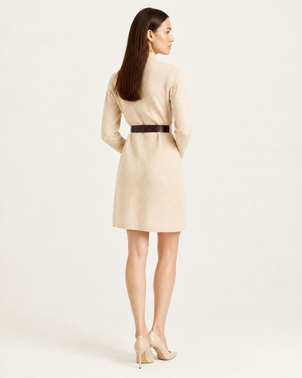 Apricot Elegant Tailored Long-Sleeve Knit Dress