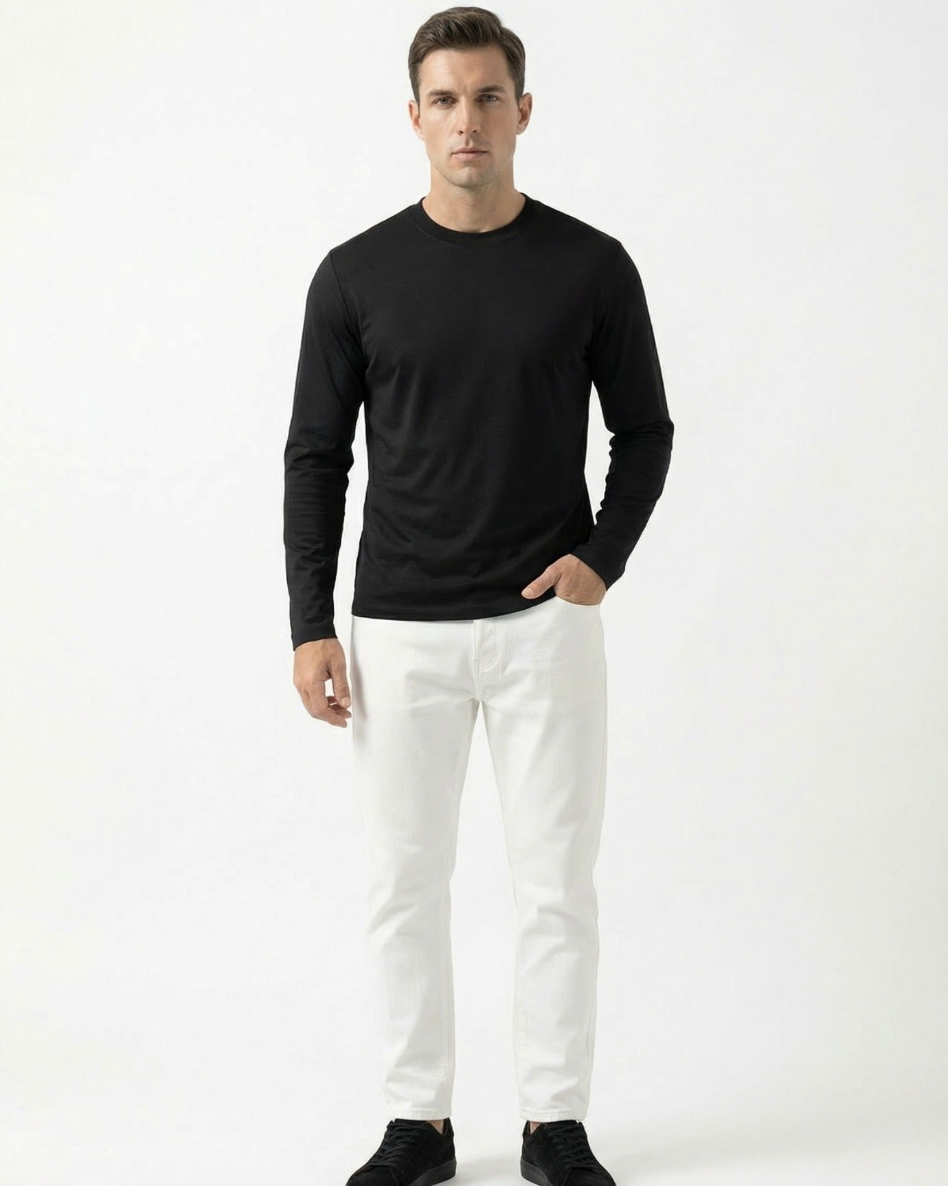 High-End Double Mercerized Lyocell Cotton Long Sleeve T-Shirt