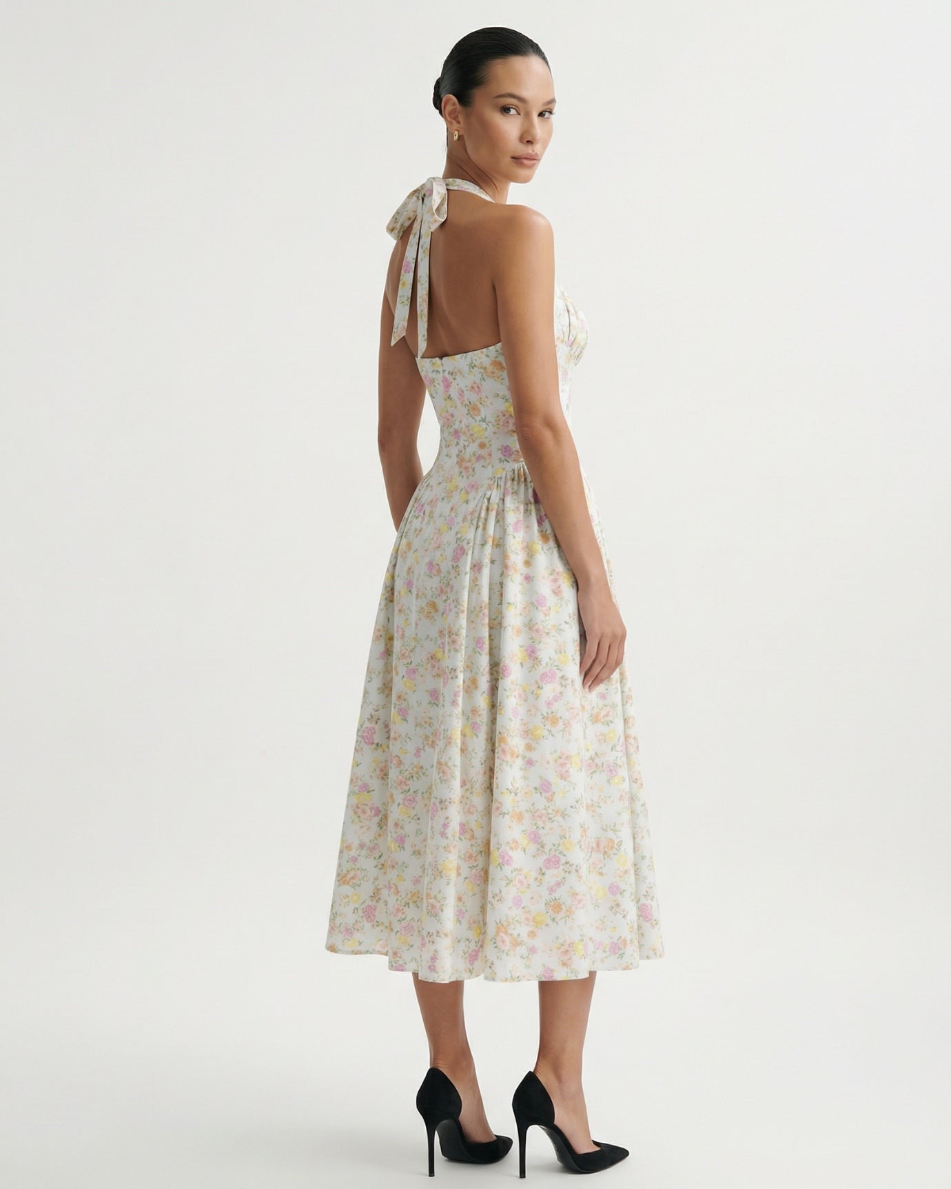 Halter-Kleid Santorini mit zartblauen und rosa Blumen