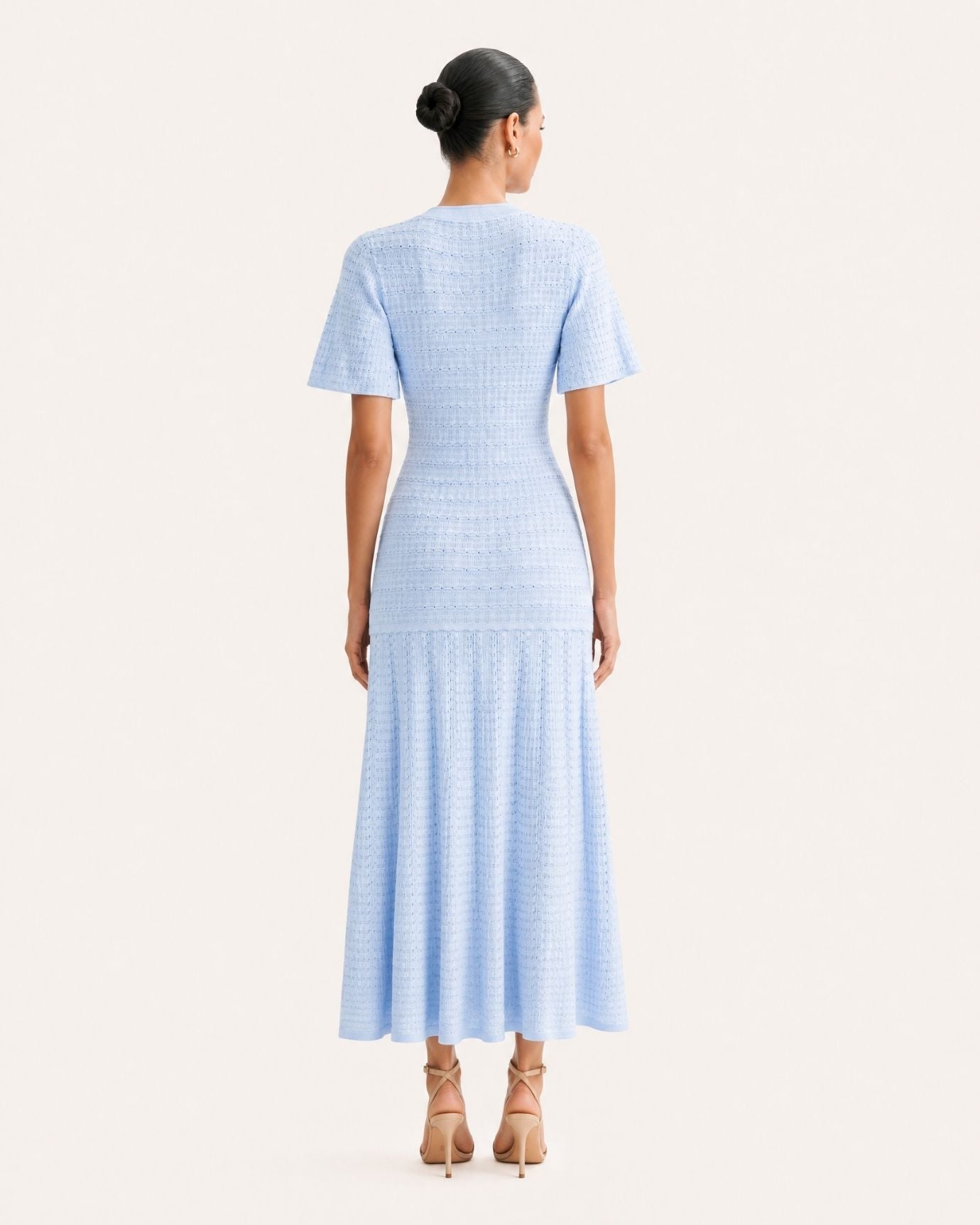 Anna Rhinestone Short-Sleeve Round-Neck Celebrity Dress
