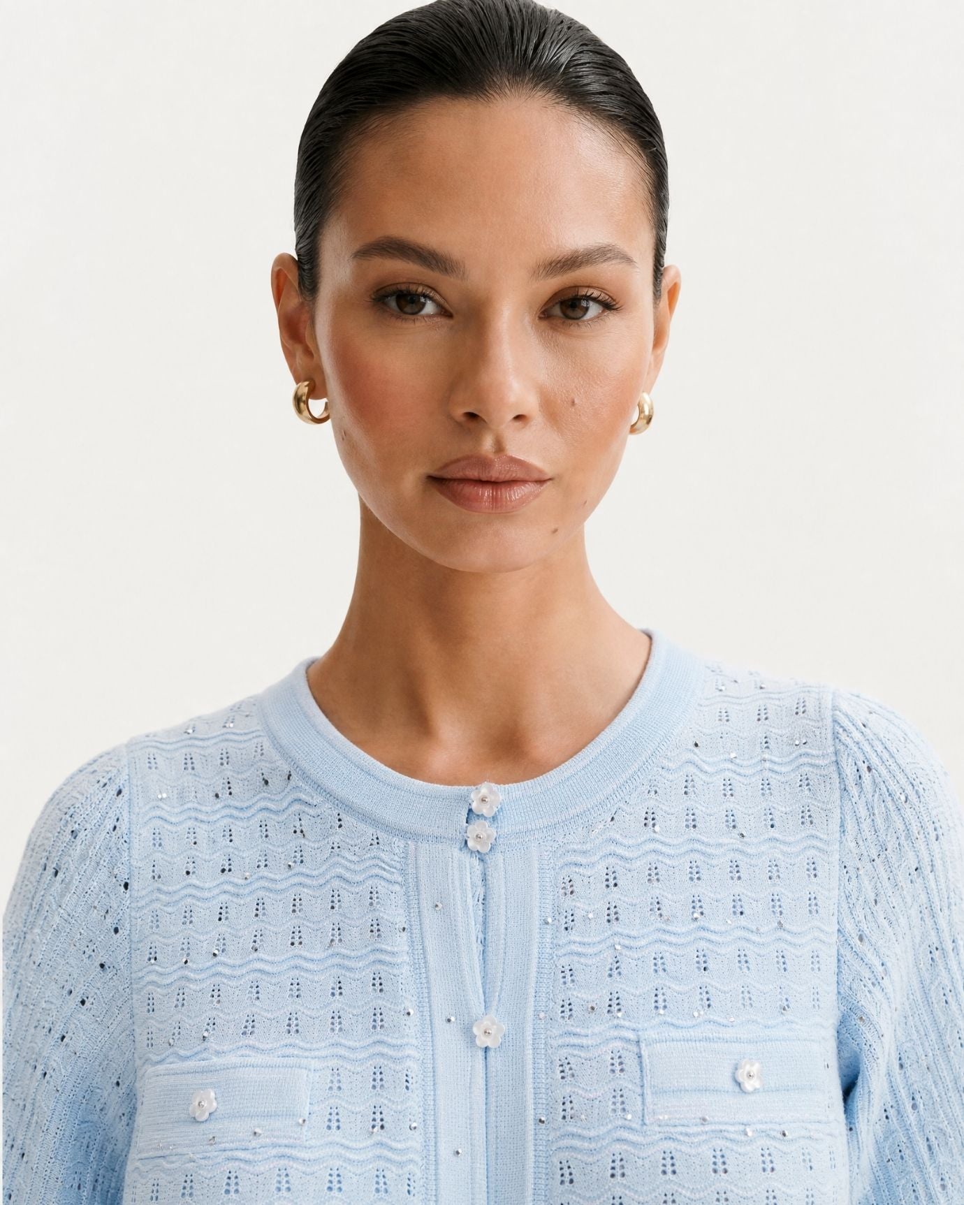 Anna Rhinestone Short-Sleeve Round-Neck Celebrity Dress
