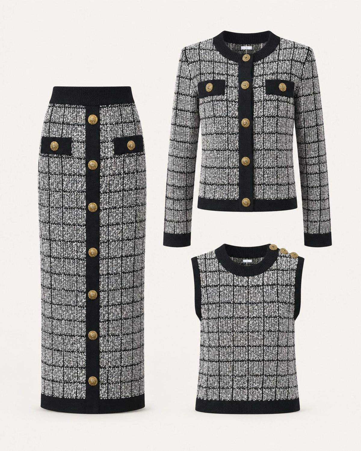 Rosy 3-Piece Plaid Skirt Set