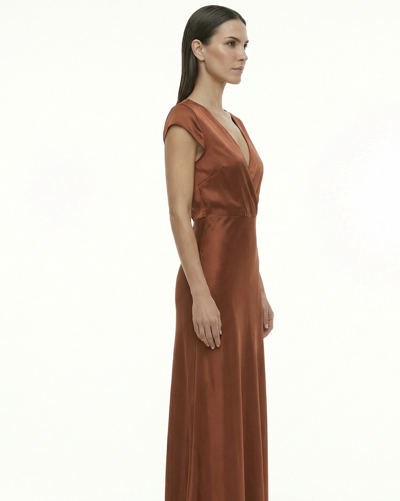 Vestido de satén para eventos, manga larga