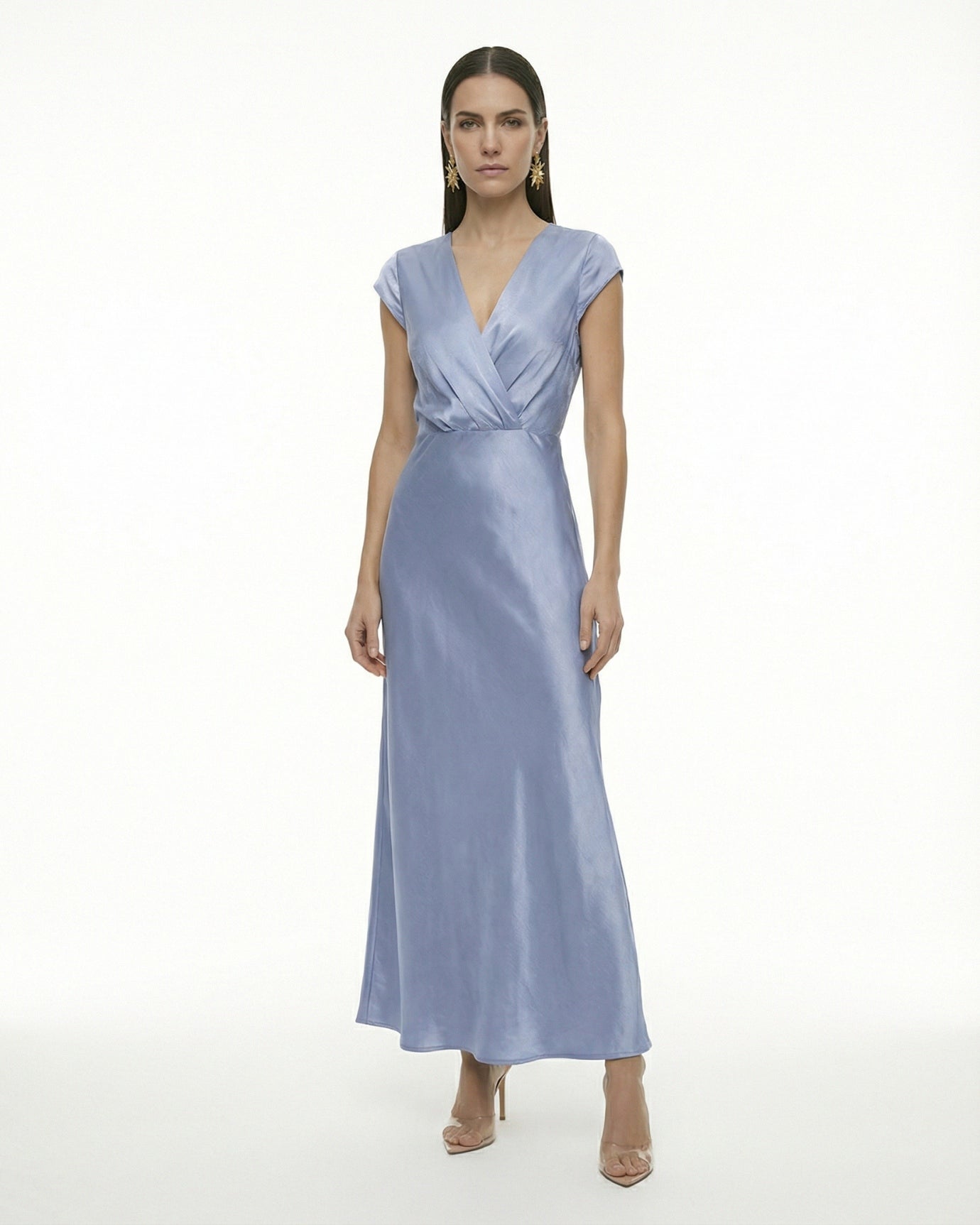 Vestido de satén para eventos, manga larga