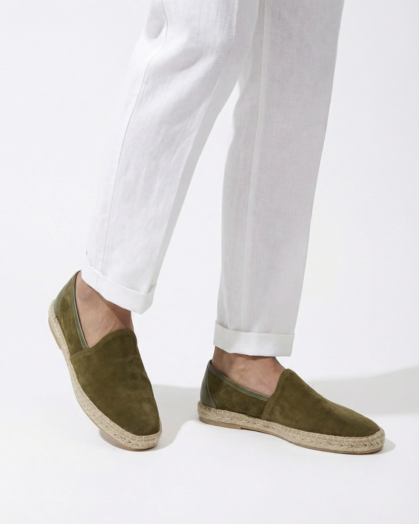 Mykonos Army Green Slip-On Suede Loafers Genuine Leather Casual Flats