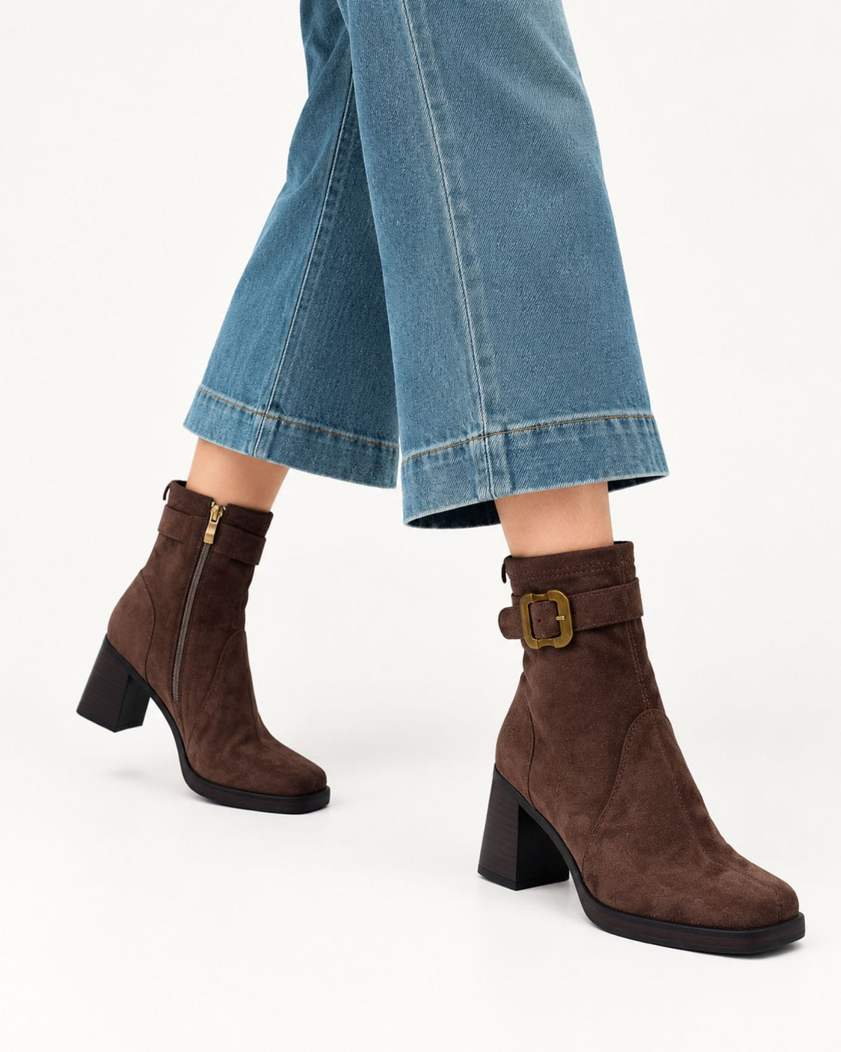 Suede Leather Square-Toe Ankle Boots