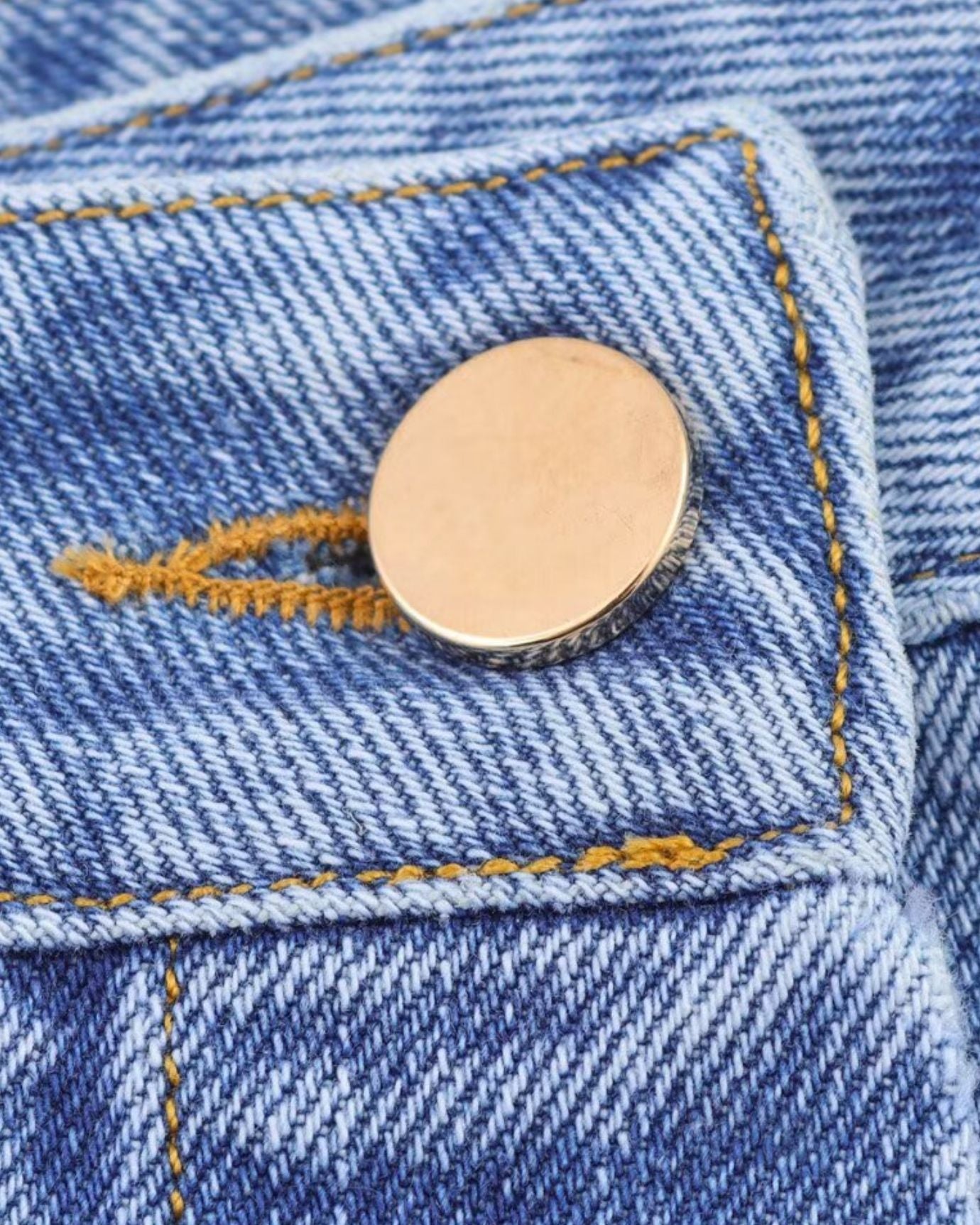 Classic New York denim skirt showcasing strong denim weave and neat finishing