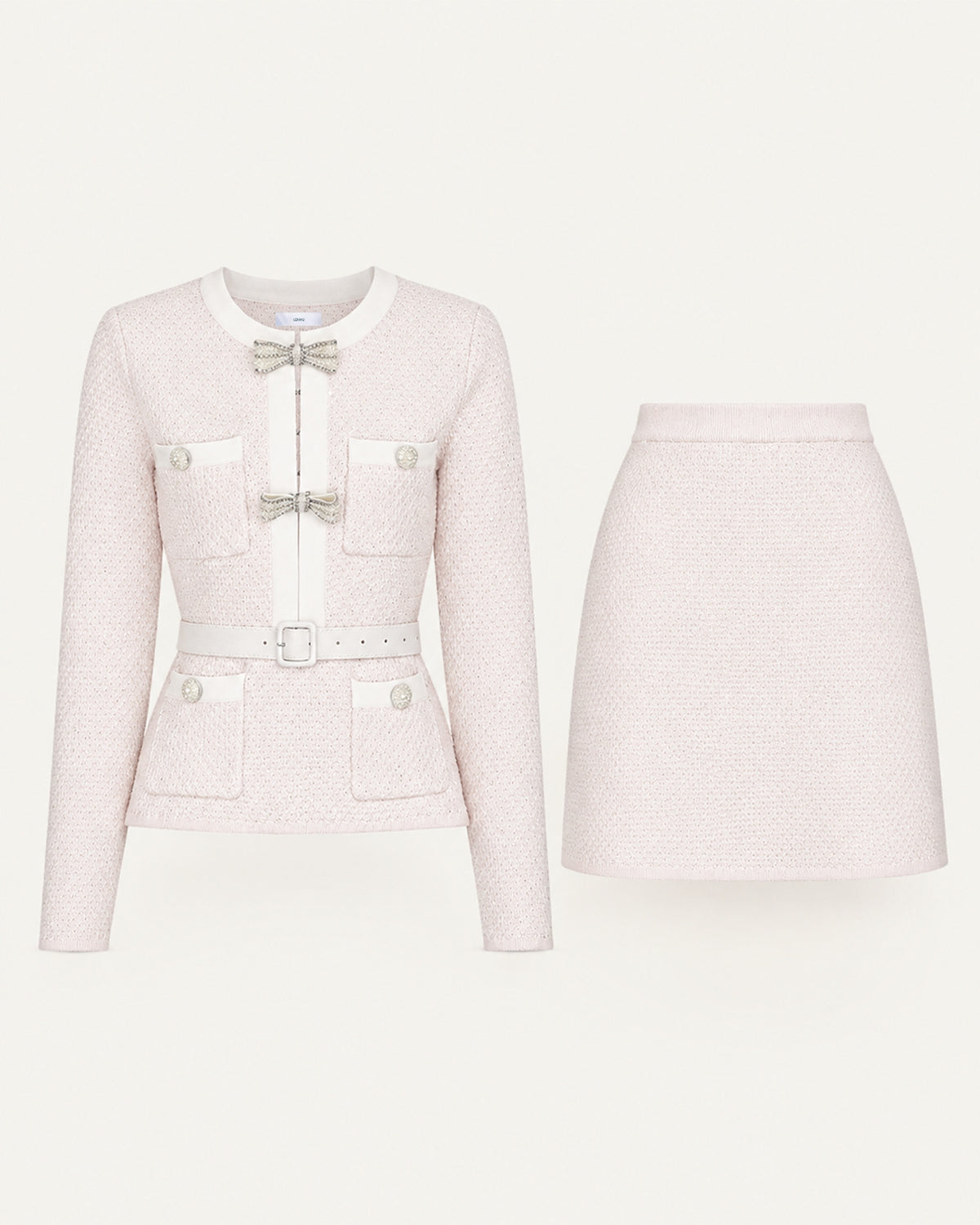 Mary Beaded Belt Slimming Top Knitwear + Skirt