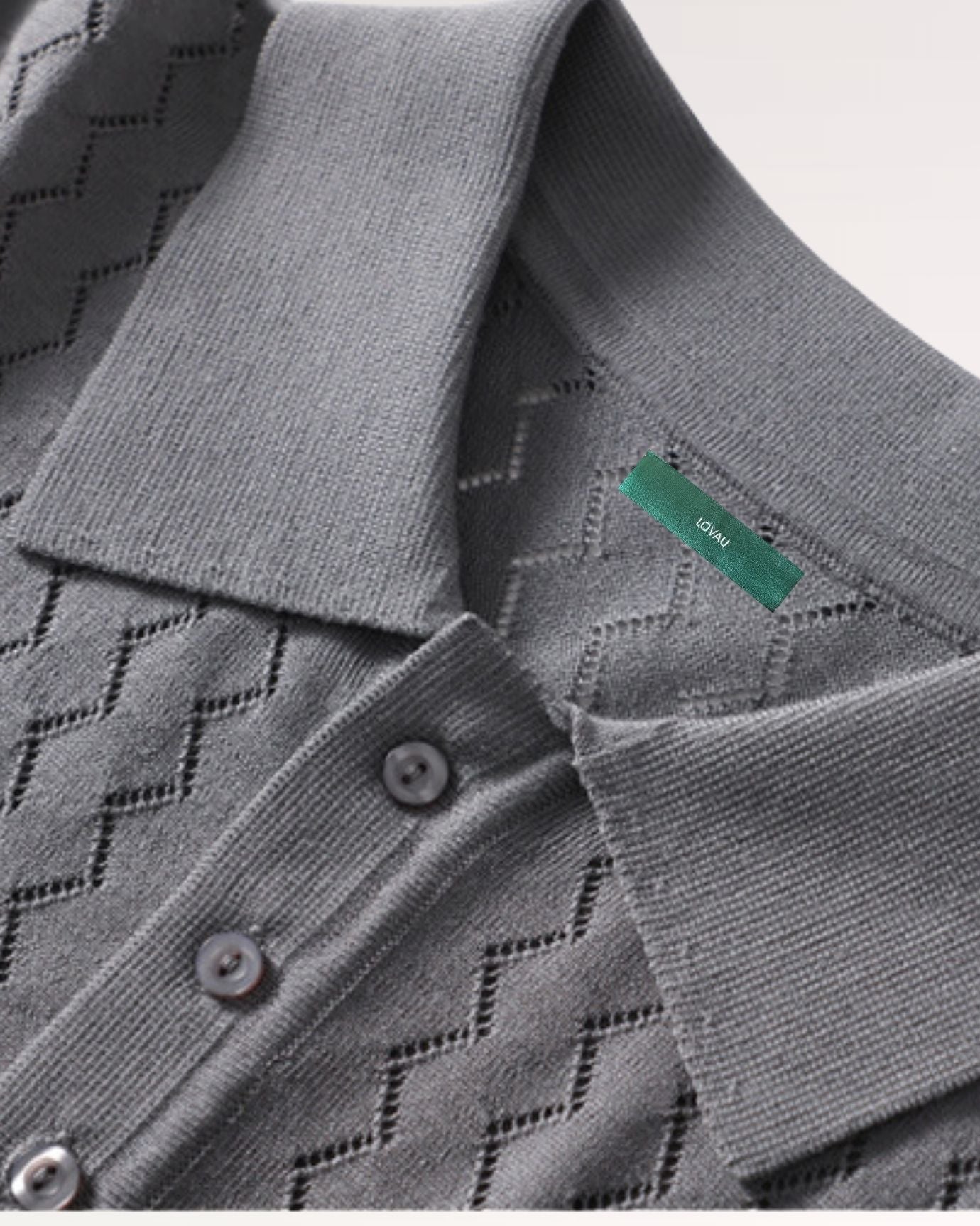 Front view of Mulberry Silk Cashmere Knitted Polo in versatile Grey tone