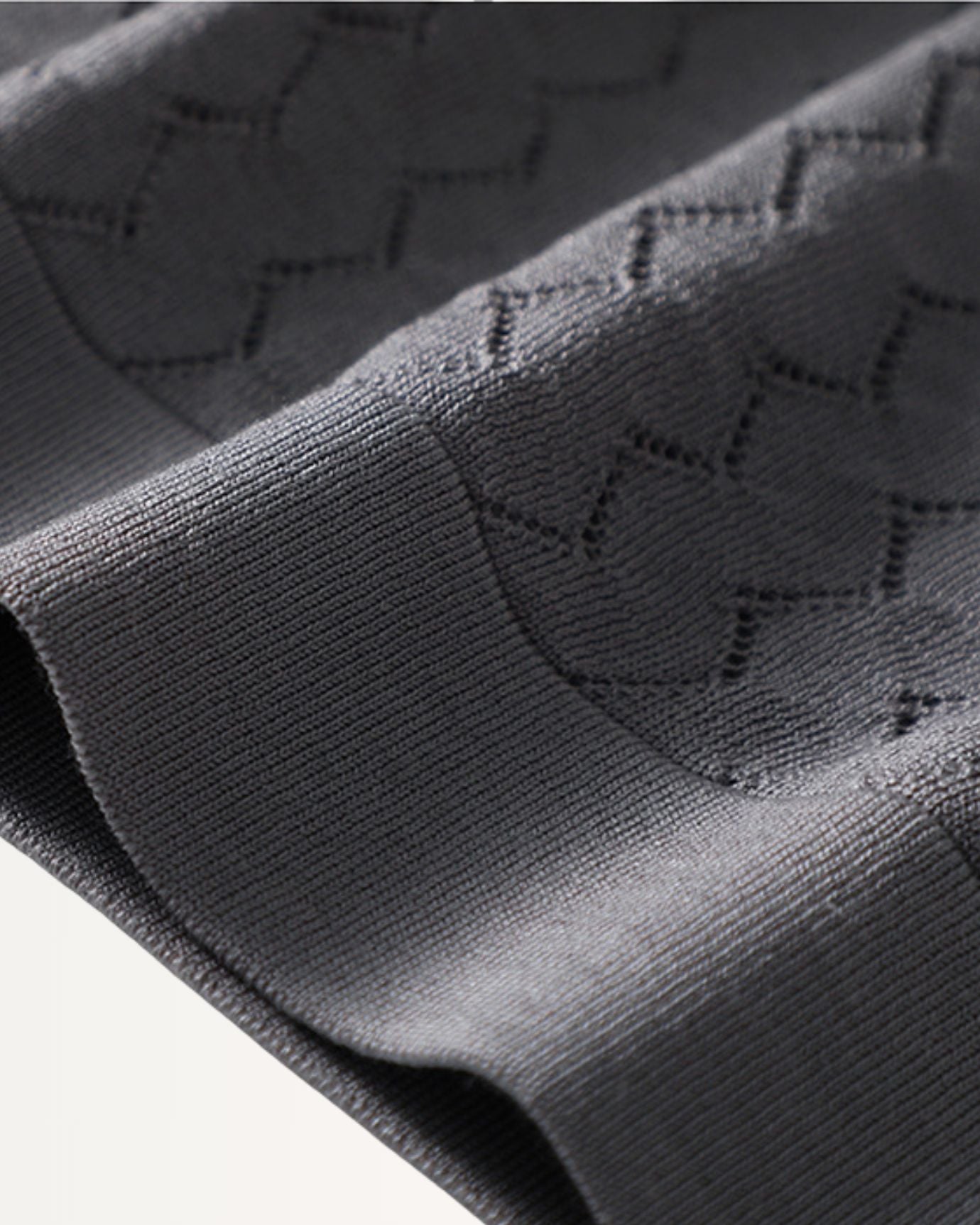 Side angle showing tailored fit of Grey Mulberry Silk Cashmere Polo