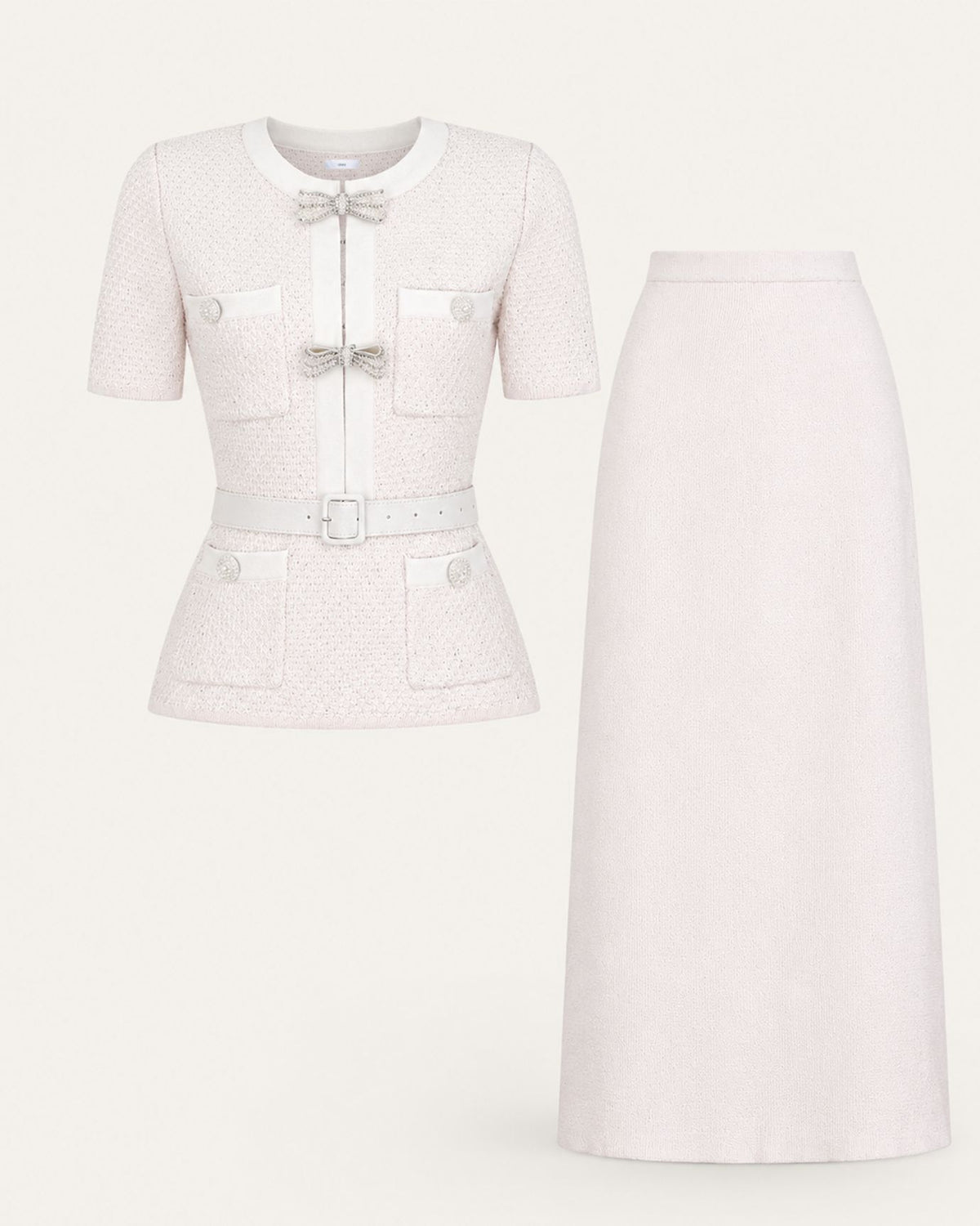 Mary Beaded Belt Slimming Top Knitwear + Skirt