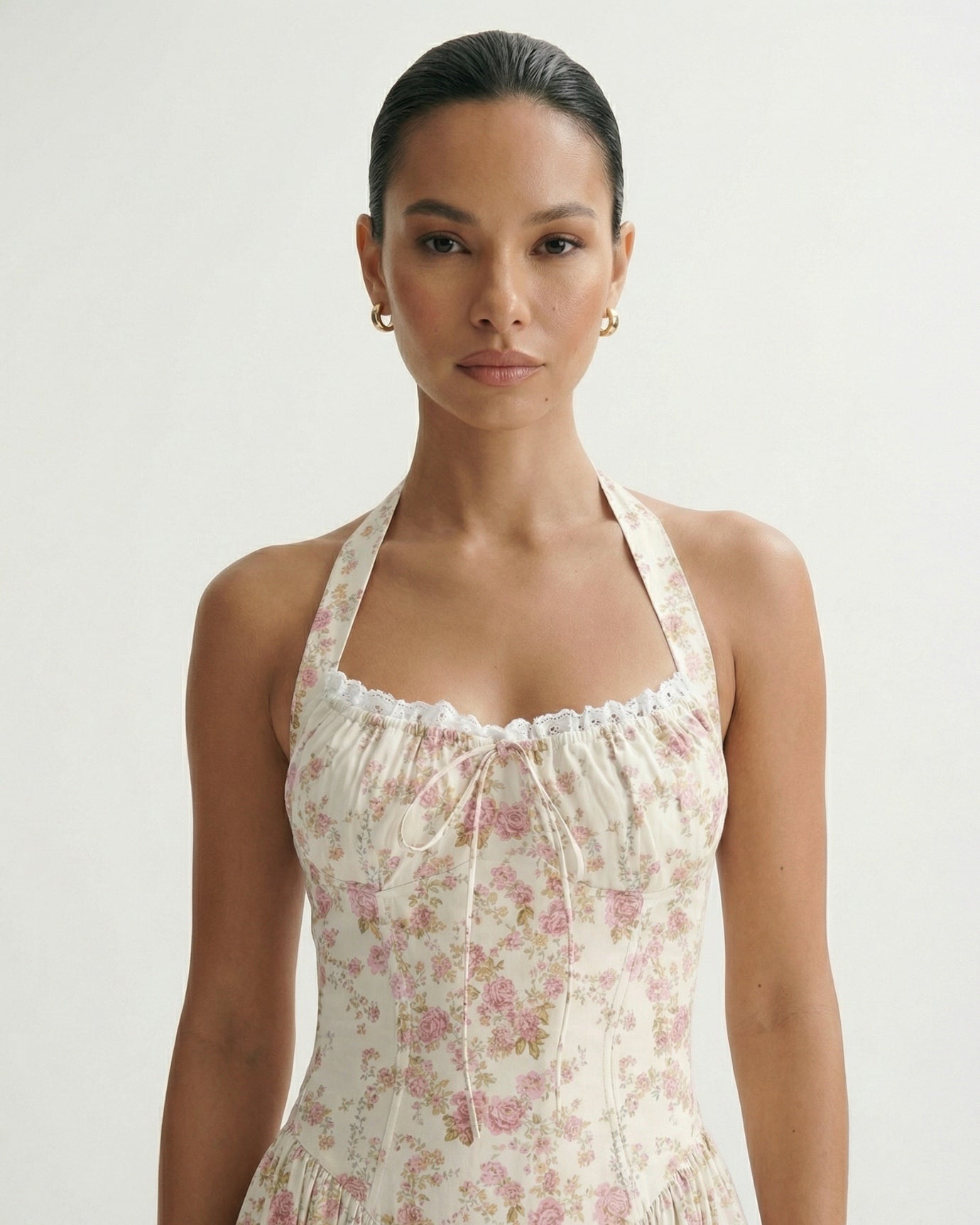 Halter Santorini Red Flowers Dress