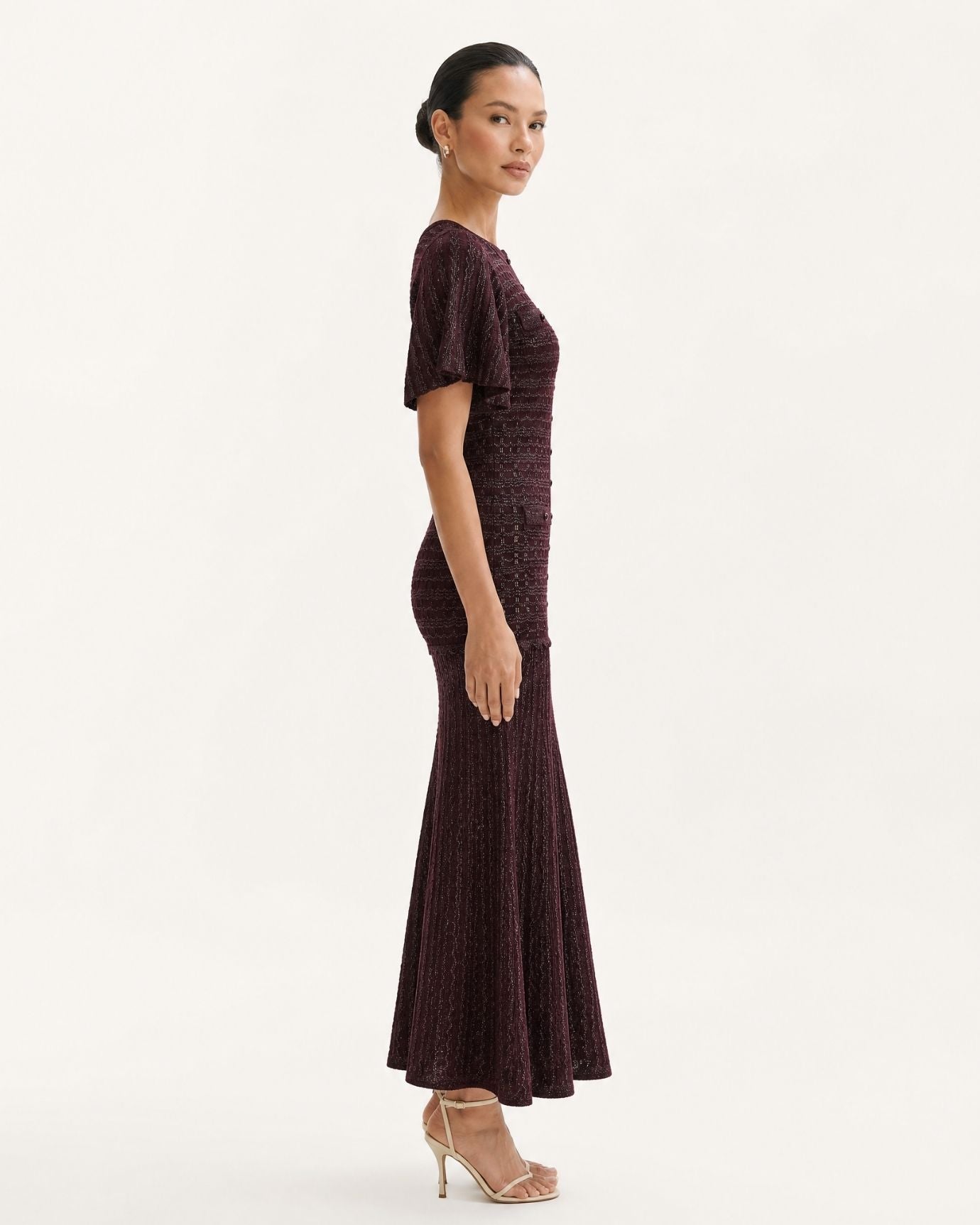 Anna Rhinestone Short-Sleeve Round-Neck Celebrity Dress