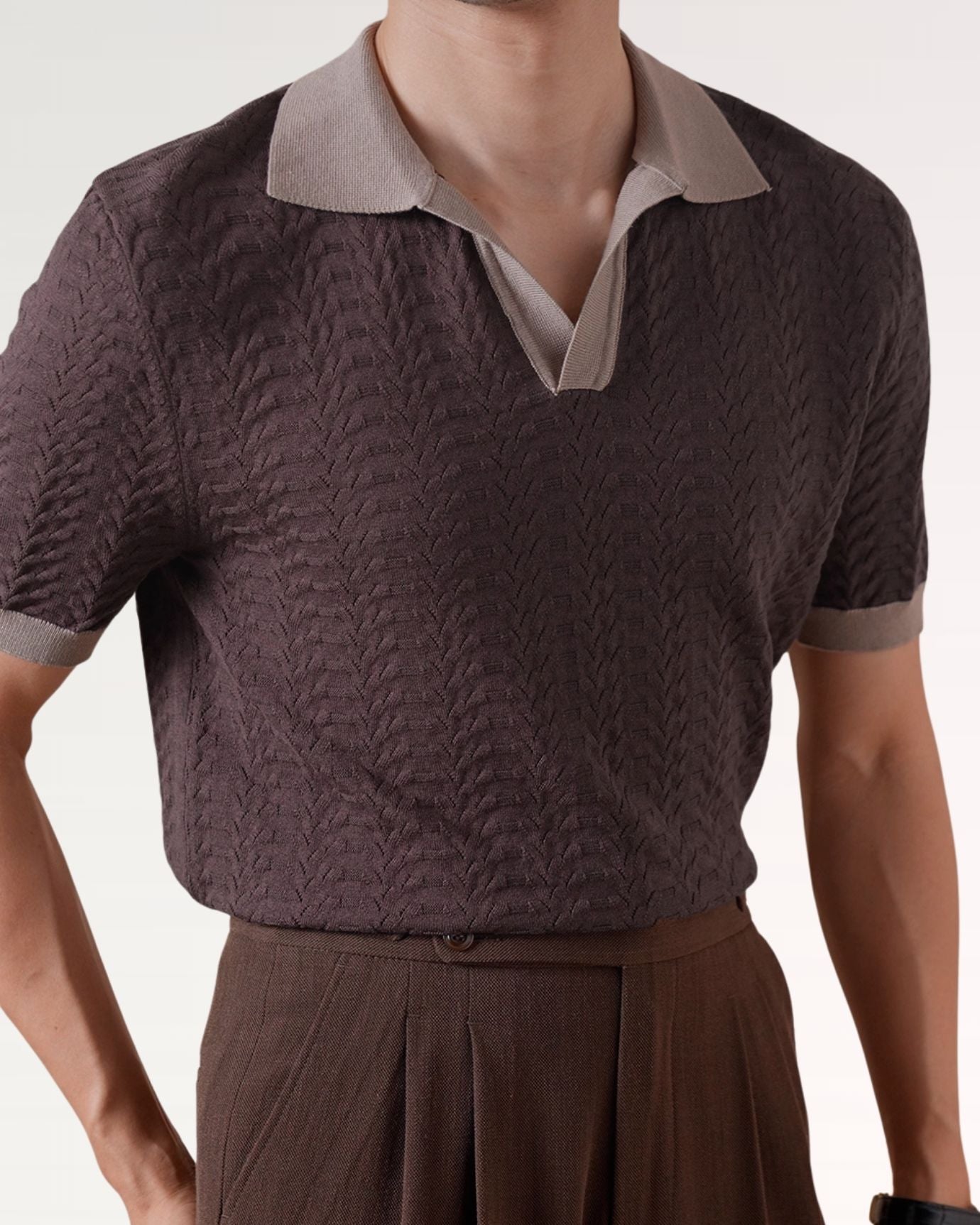 Fine Cotton Italian Jacquard Polo Coffee