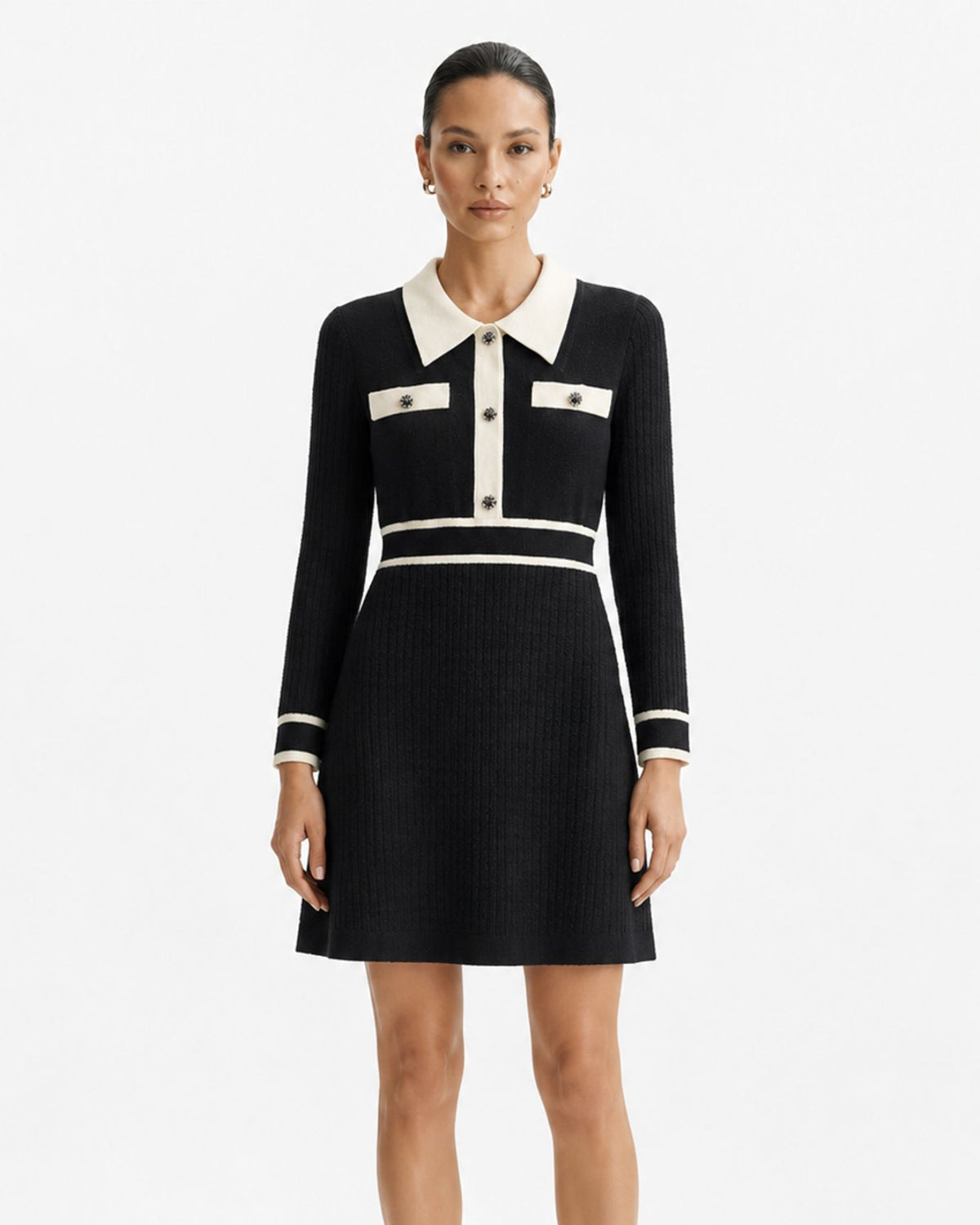 Kimberly Belted Slim-Fit Black Knit Dress