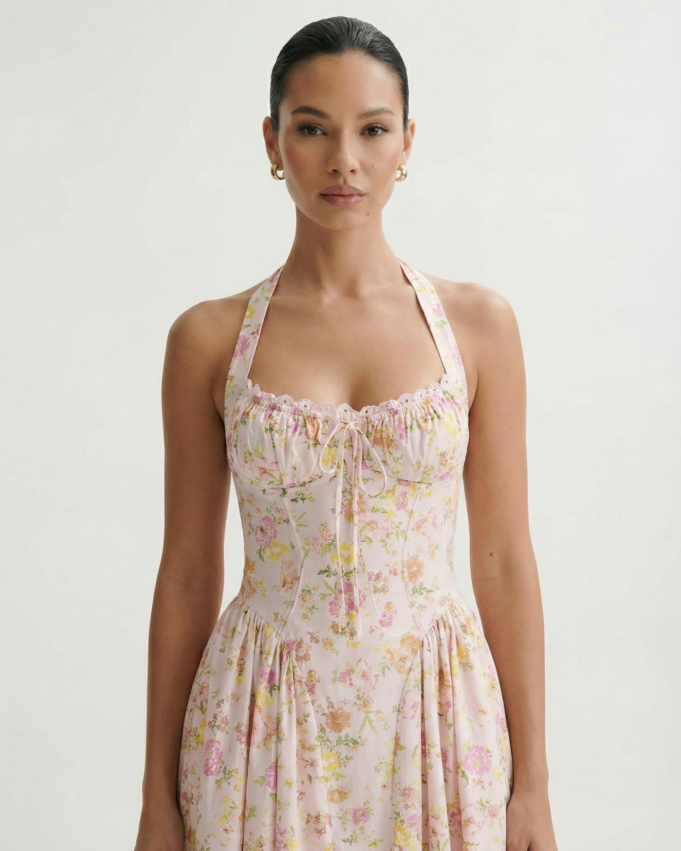 Halterkleid mit rosa Santorini-Print