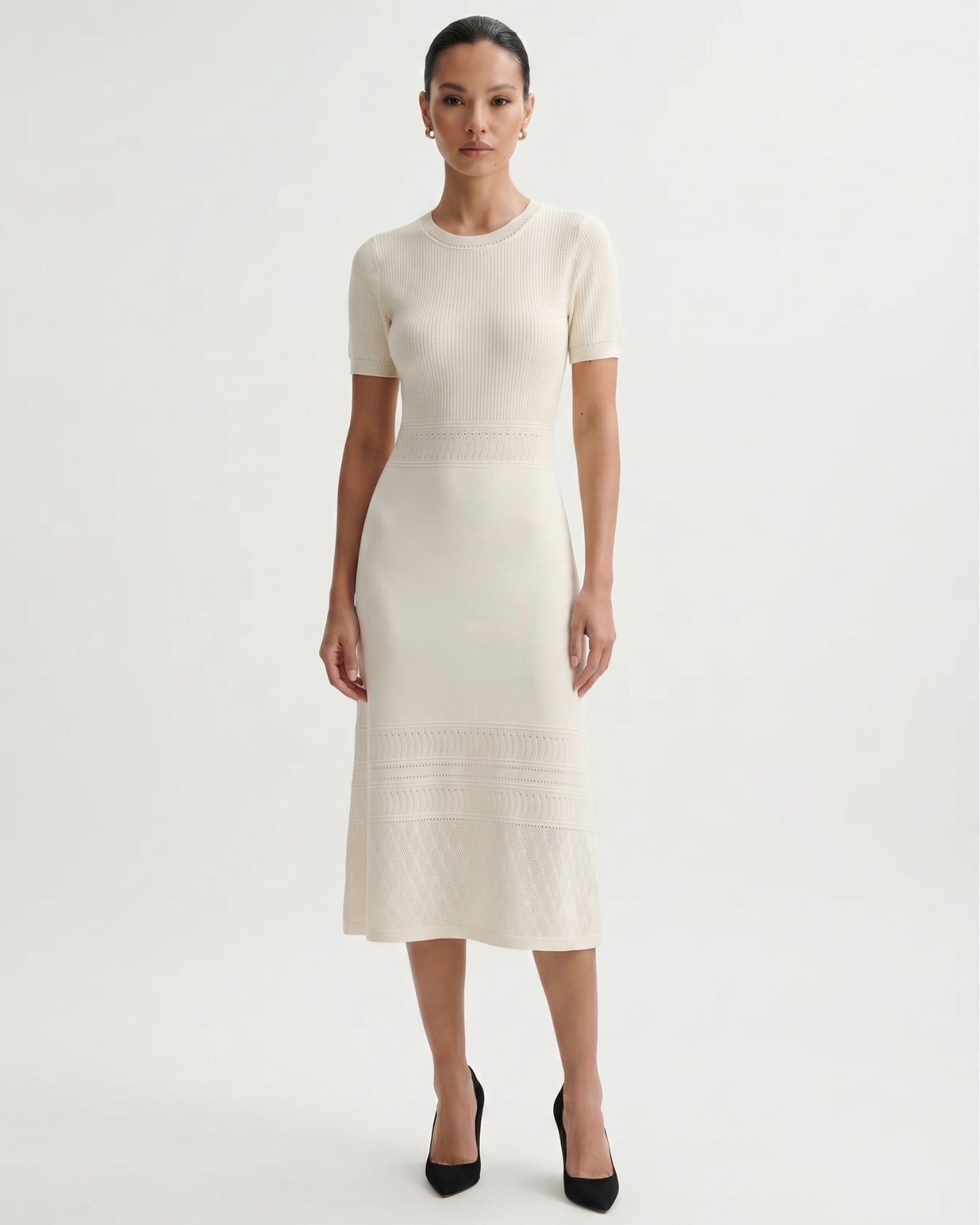 Hollow Silk Knitted Dress Short Sleeve