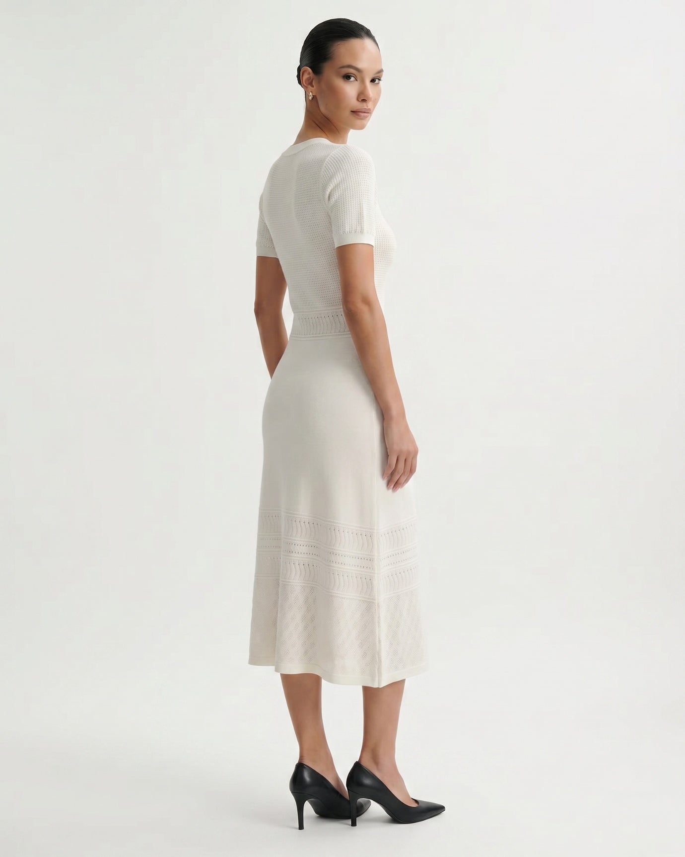 Hollow Silk Knitted Dress Short Sleeve