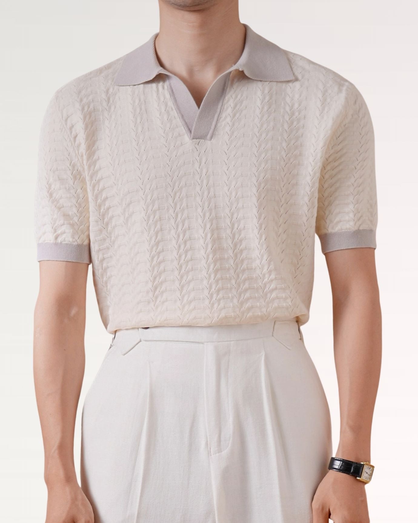 Fine Cotton Italian Jacquard Polo Apricot