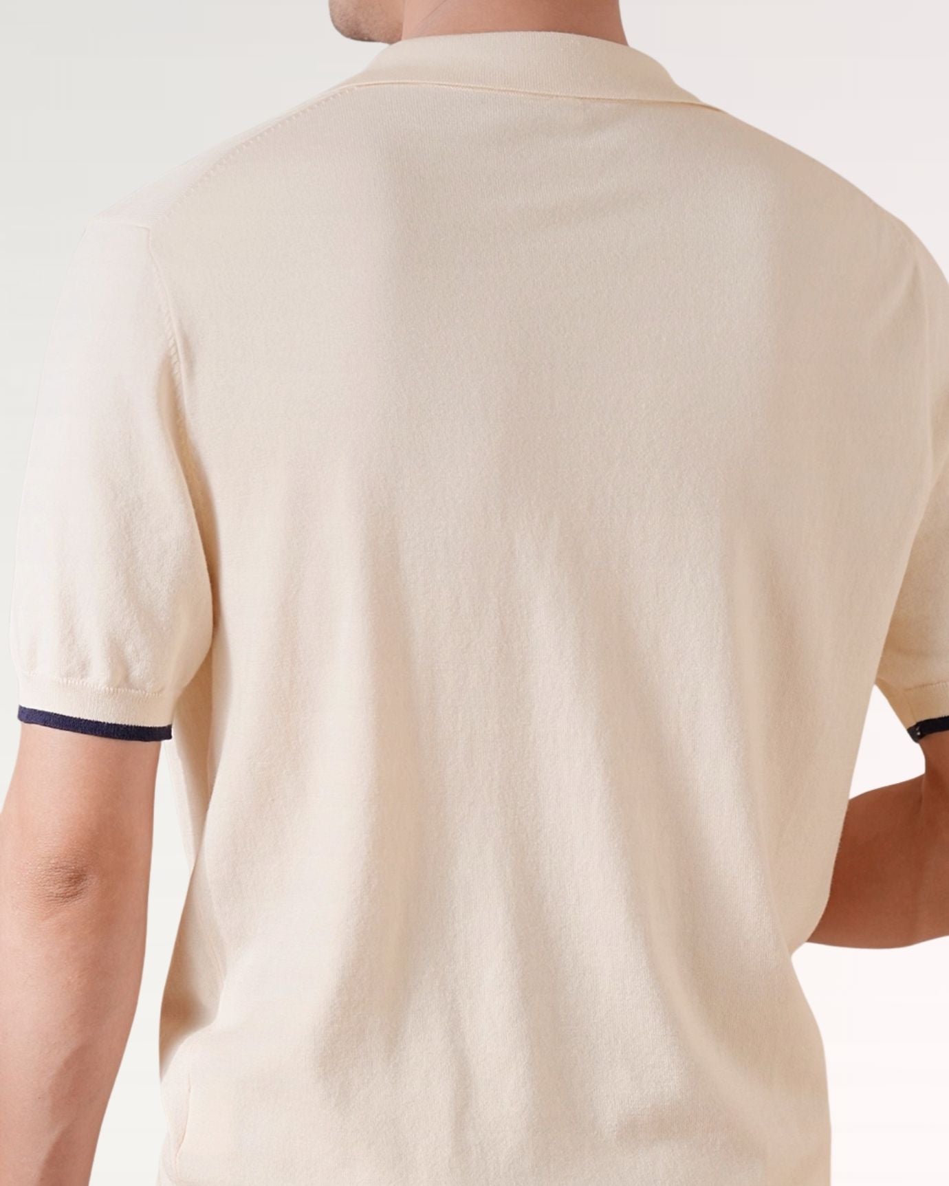 Back view of lightweight Cuban Collar Shirt in soft Light Apricot color.