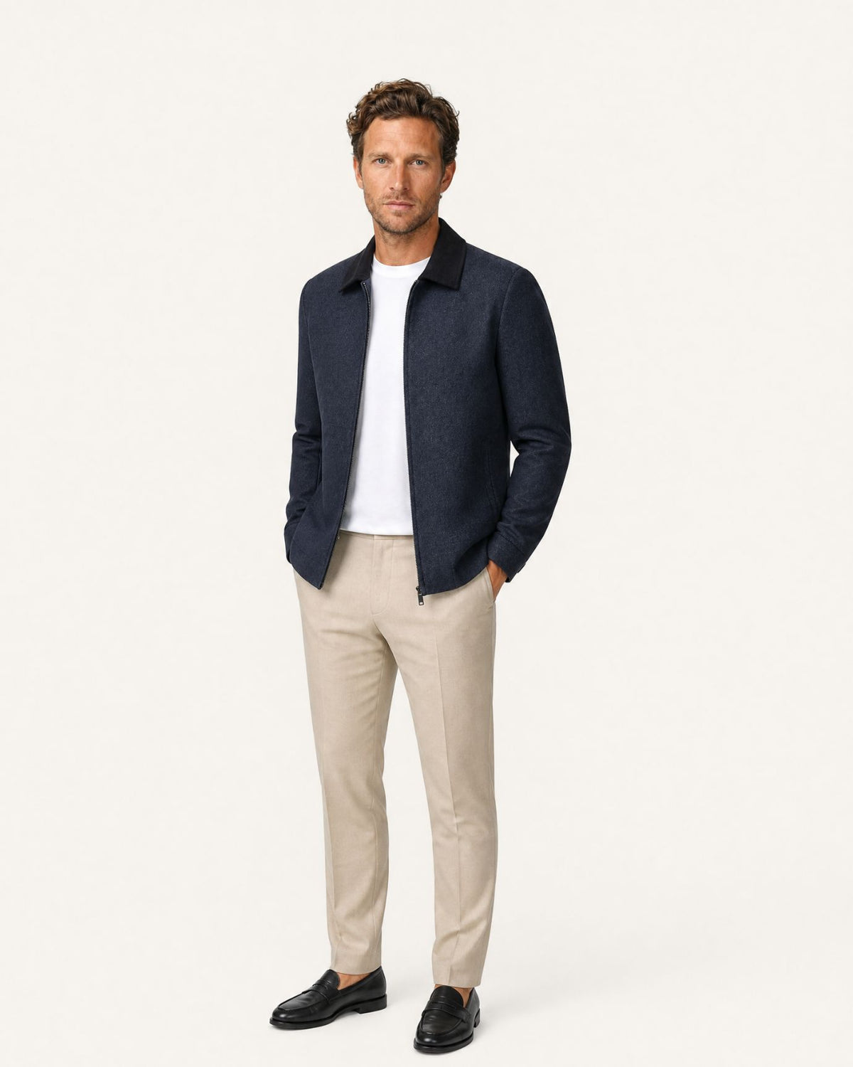 Light Collared Wrinkle-Resistant Wool Jacket