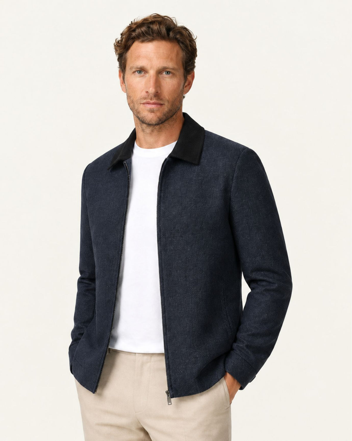 Light Collared Wrinkle-Resistant Wool Jacket
